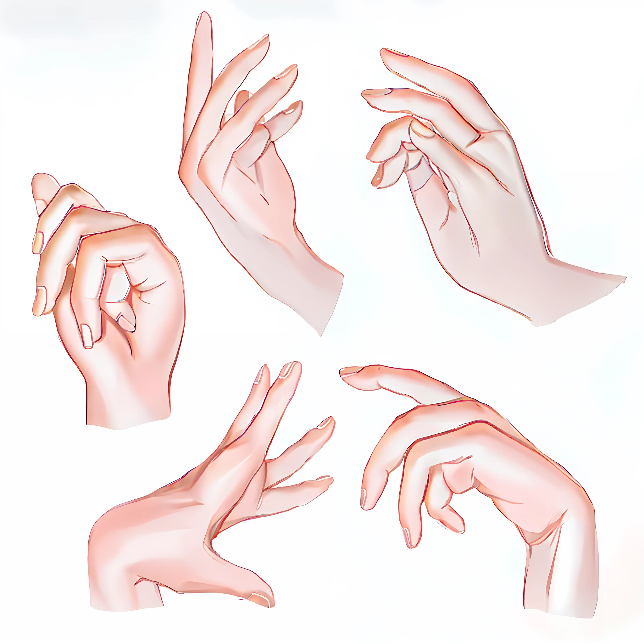 there are four different hands that are shown in this drawing, realistic fingers, hand gestures, 5 fingers). full body realistic, realistic hands, detailed and realistic hands, hand gesture, highly realistic hands, simpe hands, highly detailed hands, hands with five fingers, low - poly hands, realistic hand, normal hands, gesture, perfectly drawn hands, finger, made by stanley artgerm lau, wlop, rossdraws, artstation, cgsociety, concept art, cgsociety, octane render, trending on artstation, artstationhd, artstationhq, unreal engine, 4 k, 8 k,