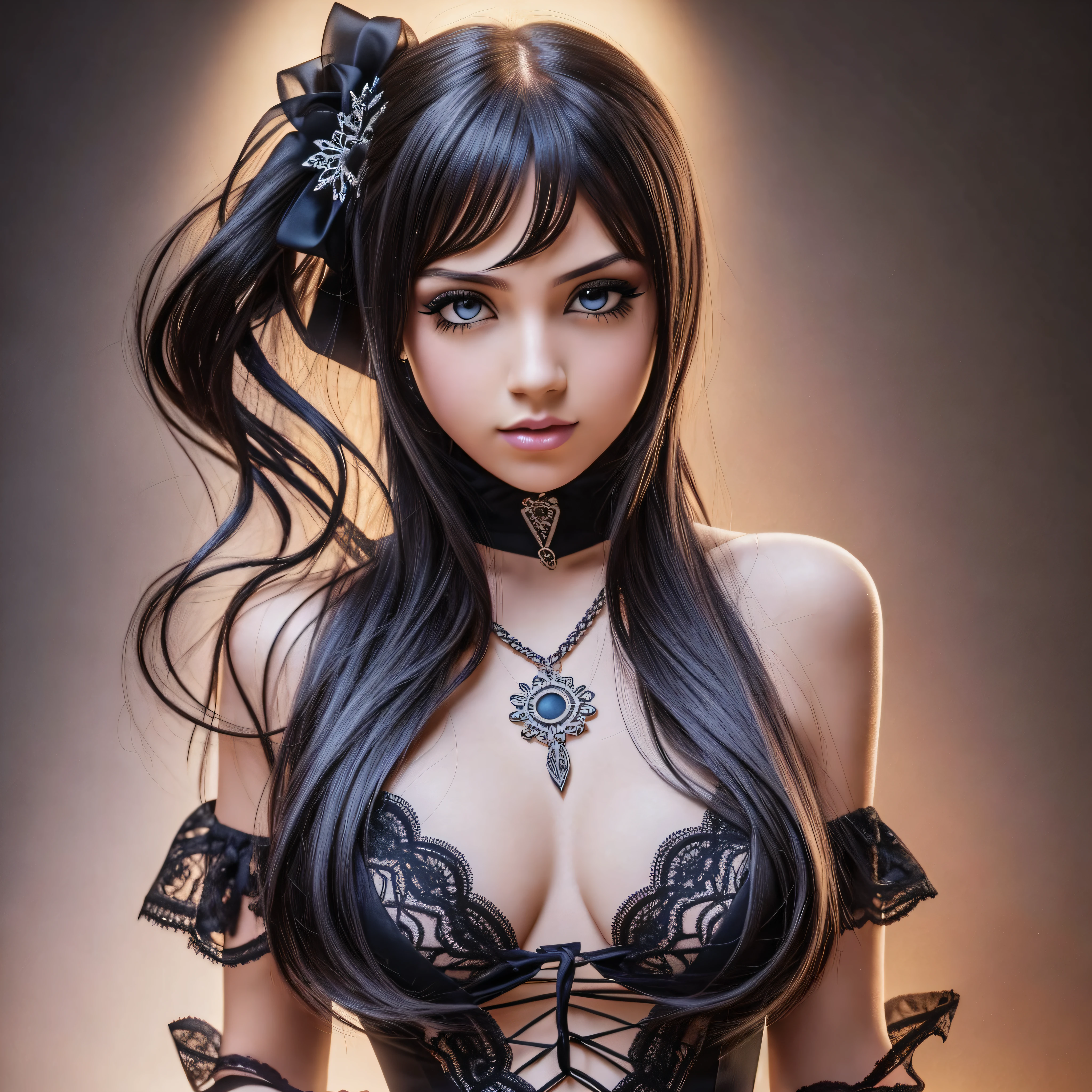 photorealistic, goth girl, model, pinup, dynamic lighting,, chiaroscuro, hyperrealism, luminism, HD, very detailed, 4k, 8k, shot on a Nikon Z7 II and Nikon NIKKOR Z 105mm f/2.8 VR S, best quality, (detailed face, detailed eyes, detailed pupils, detailed clothes and features, clear background) --auto --s2