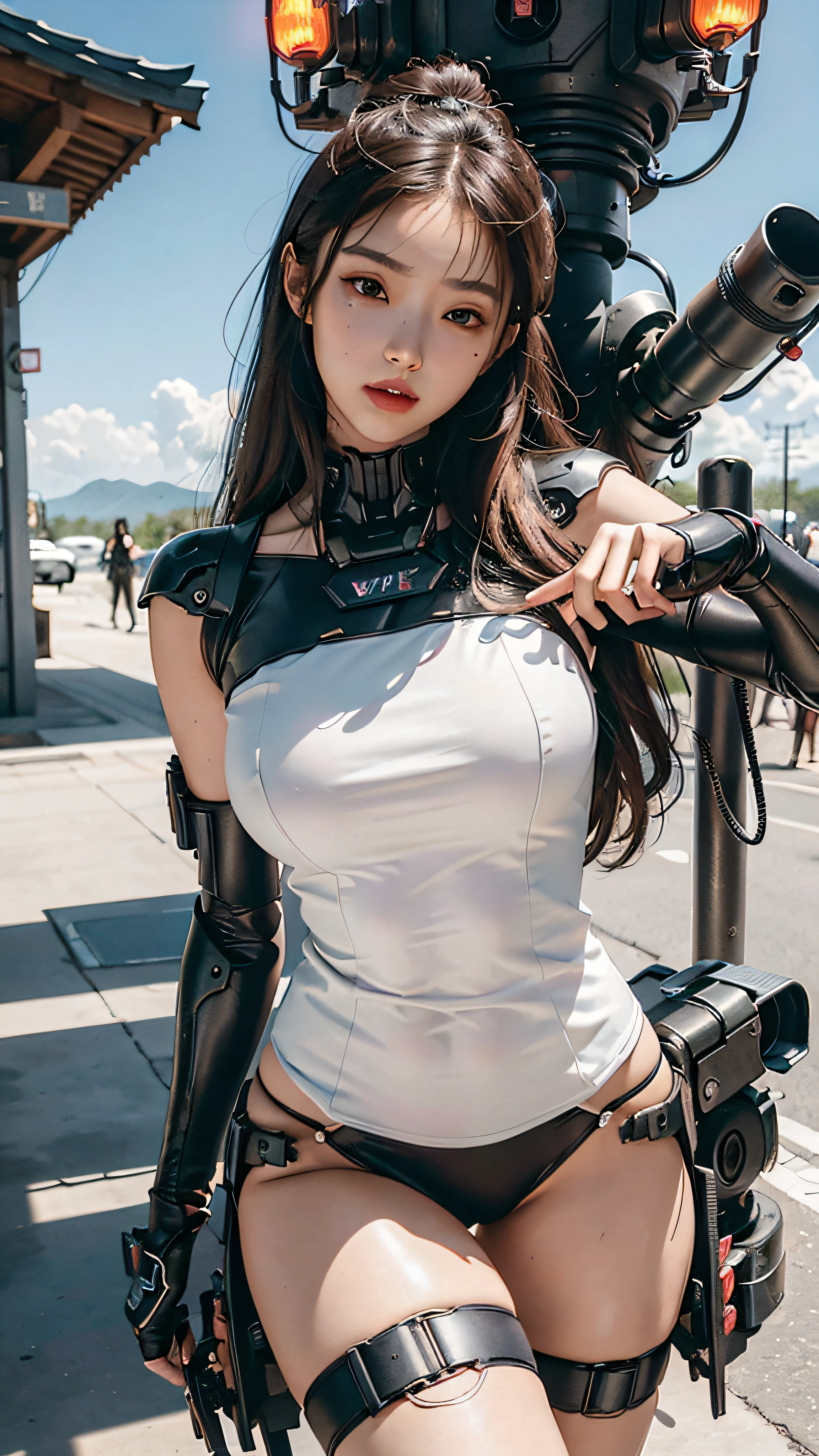 Beautiful girl, sexy erotic pose, ((full body photo)), beautiful mecha clothes, beautiful doomsday mecha girl, best quality, super high resolution, Korean girl as a doomsday killer, very detailed hair, 1 girl, super resolution, very detailed face, very detailed light and shadow, realistic futuristic sci-fi power armored machine girl, HDR, close-up portrait movie, 8k, HDR ((complex details, super detail)), (Backlight: 1.3), (Movie: 1.3), (ArtStation: 1.3)