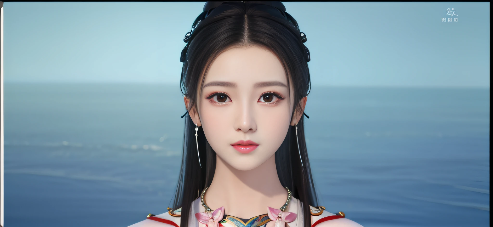 Close-up of a woman wearing a necklace and earrings, full body photo, sea queen Mu Yanling, inspired by Qiu Ying, palace, a girl in Hanfu, inspired by Lan Ying, inspired by Huang Ji, inspired by Du Qiong, inspired by Shen Shizhen, inspired by Li Fangying, realistic. Cheng Yi, inspired by Tang Yifen, PBR rendering, retina screen, 8K quality, 8K detail, UE engine