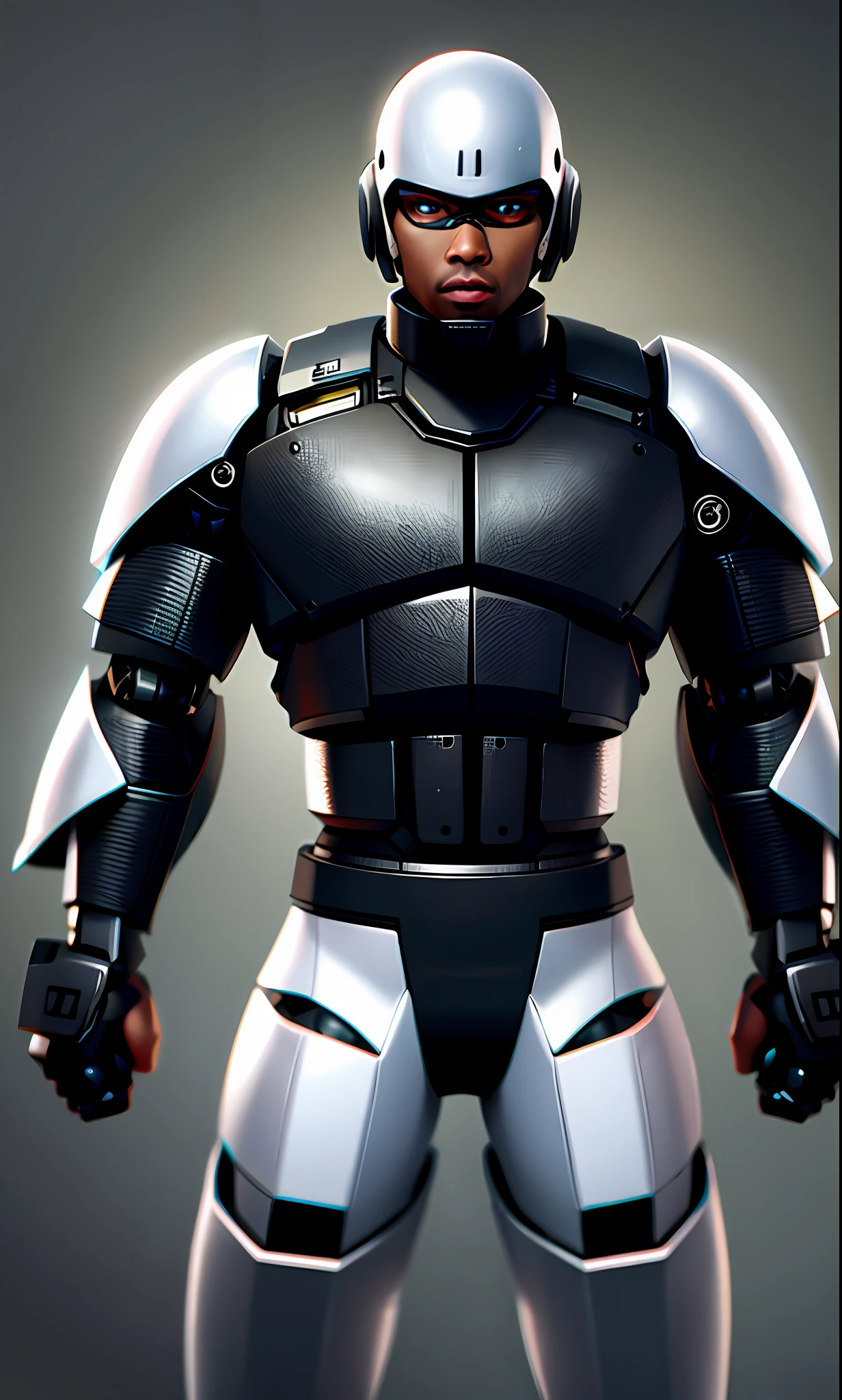 Create a black military man fighting a robot