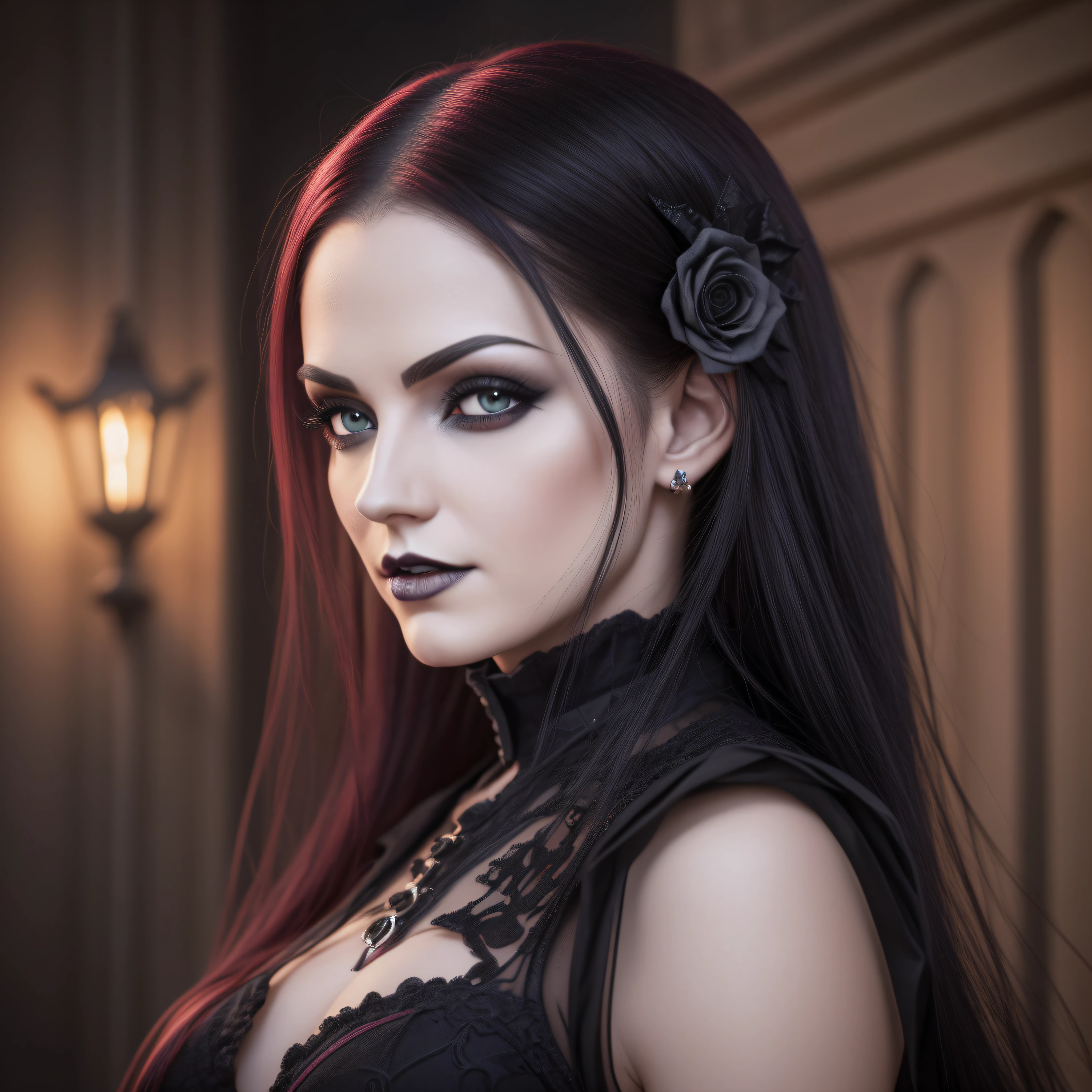 Gothic vampires at Night, dynamic lighting, chiaroscuro, hyperrealism, luminism, HD, very detailed, 4k, 8k, shot on a Nikon Z7 II and Nikon NIKKOR Z 105mm f/2.8 VR S, best quality, detailed face, detailed eyes, detailed pupils, detailed clothes and features, clear background