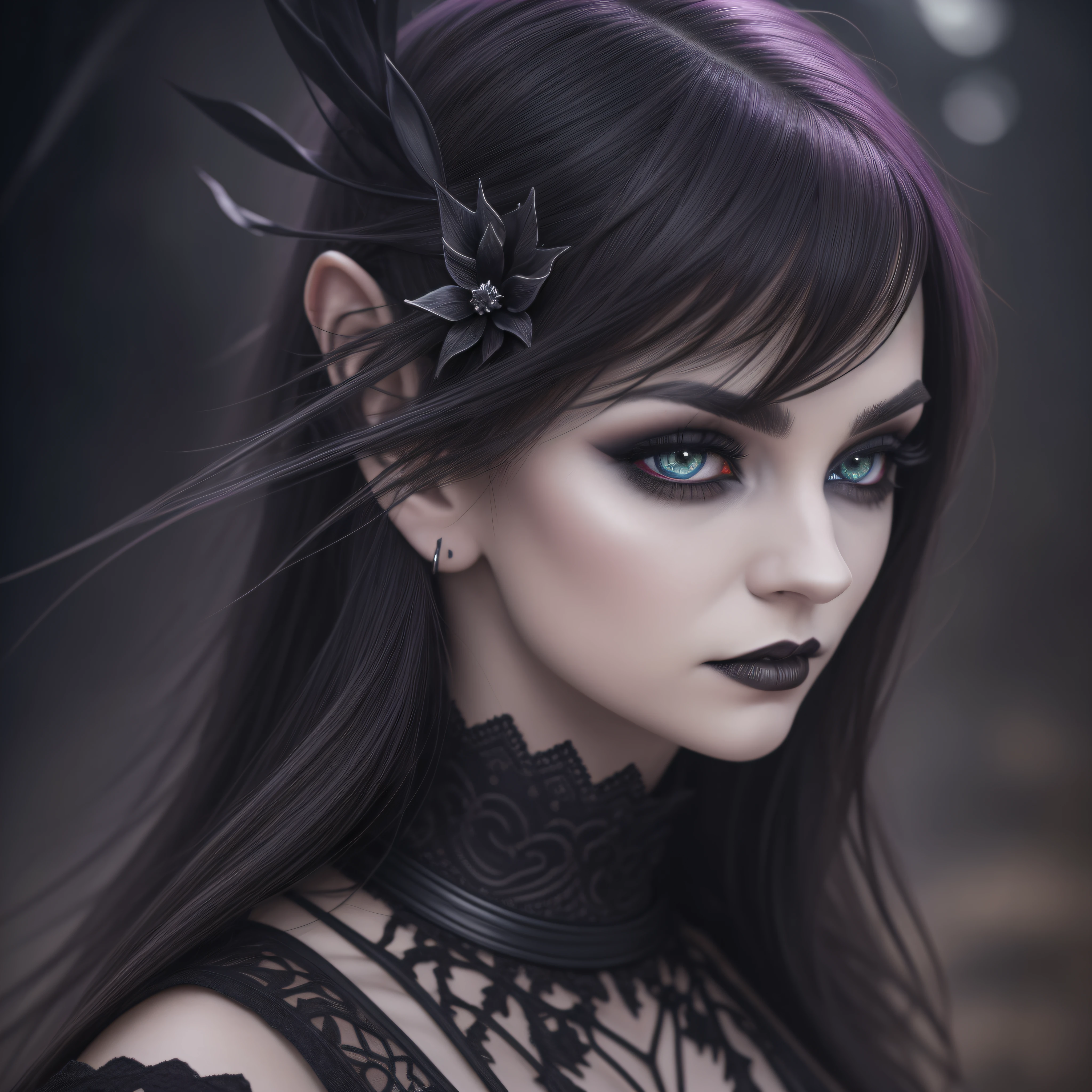 Gothic vampires at Night, dynamic lighting, chiaroscuro, hyperrealism, luminism, HD, very detailed, 4k, 8k, shot on a Nikon Z7 II and Nikon NIKKOR Z 105mm f/2.8 VR S, best quality, detailed face, detailed eyes, detailed pupils, detailed clothes and features, clear background