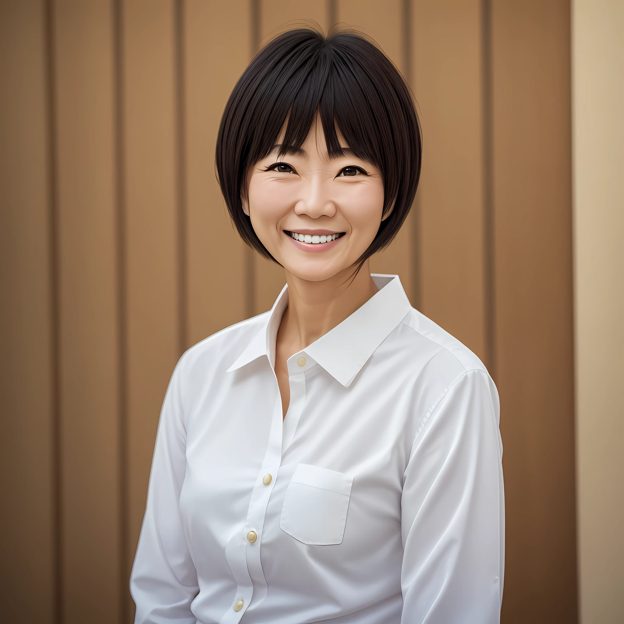 50 years old Smile Gentle Short bangs Short hair Visible ears Japan person White shirt --auto --s2