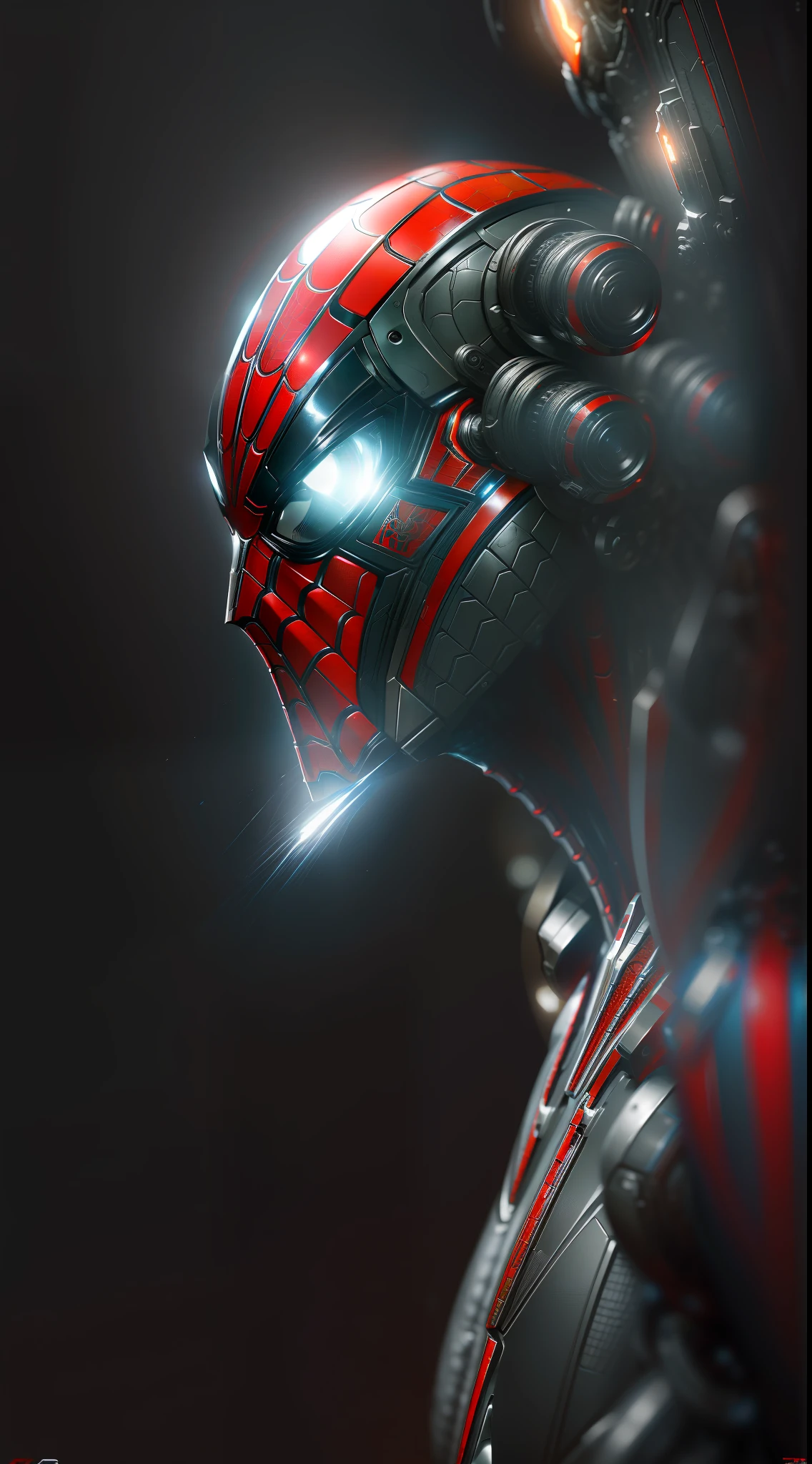 Agent Spider-Man from Marvel photography, biomechanical, complex robot, full growth, hyper-realistic, insane fine details, extremely clean lines, cyberpunk aesthetic, a masterpiece featured on Zbrush Central