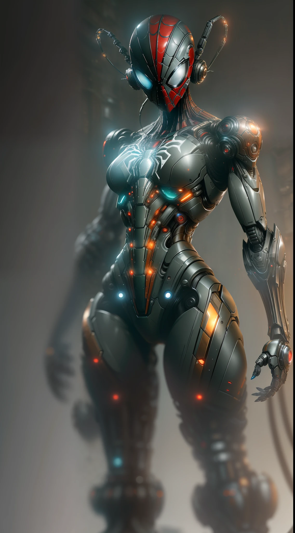 Spider-Biodroid from Marvel photography, biomechanical, complex robot, full growth, hyper-realistic, insane small details, extremely clean lines, cyberpunk aesthetic, a masterpiece presented at Zbrush Central