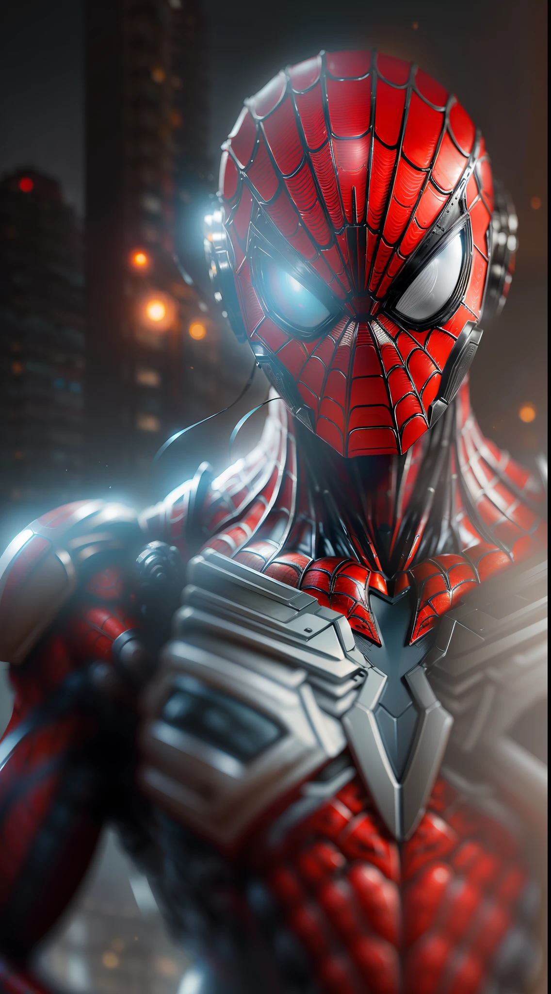 The Savage Spider-Man from Marvel photo, biomechanical, complex robot, full growth, hyper-realistic, insane small details, extremely clean lines, cyberpunk aesthetic, a masterpiece presented at Zbrush Central