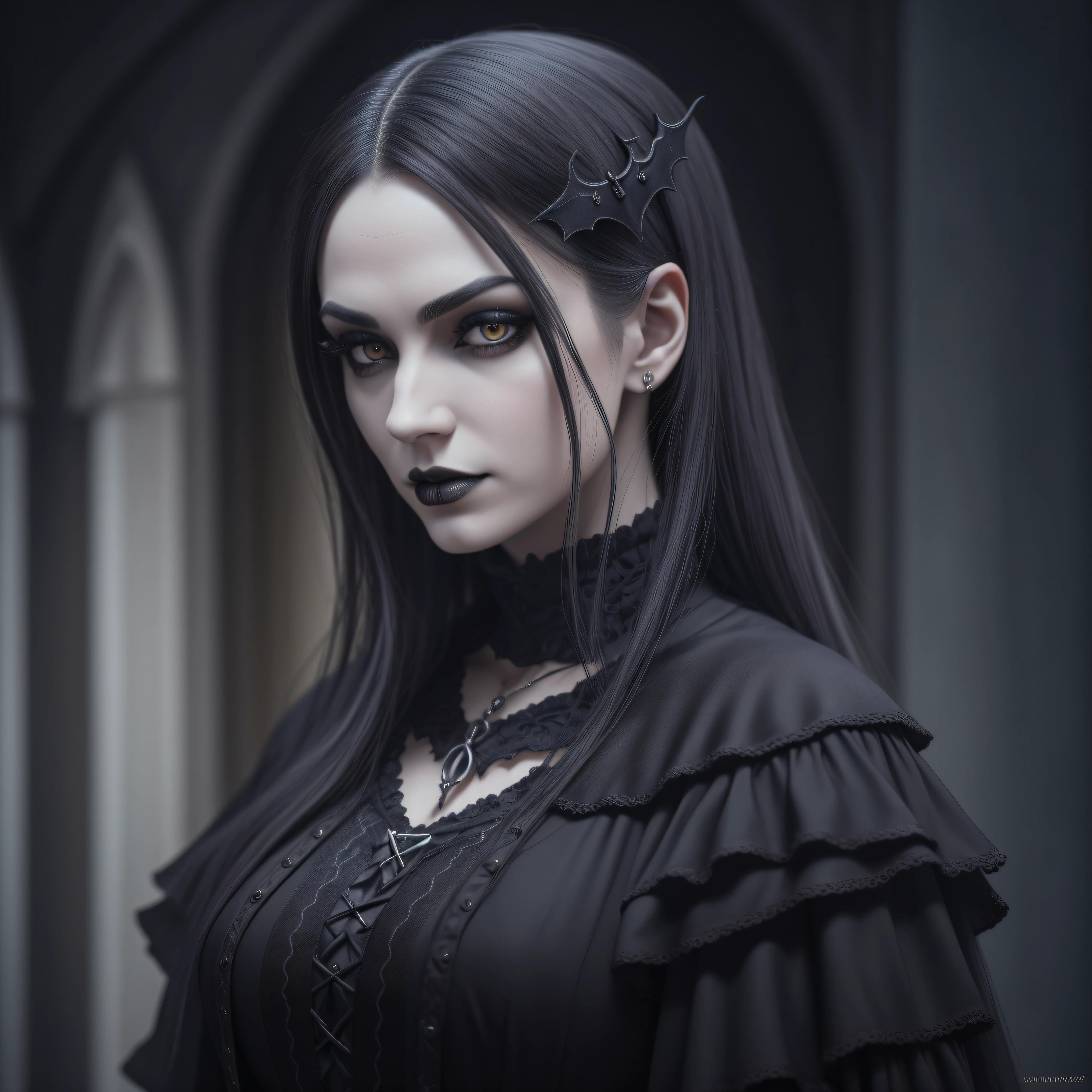 Gothic vampires at Night, dynamic lighting, chiaroscuro, hyperrealism, luminism, HD, very detailed, 4k, 8k, shot on a Nikon Z7 II and Nikon NIKKOR Z 105mm f/2.8 VR S, best quality, detailed face, detailed eyes, detailed pupils, detailed clothes and features, clear background