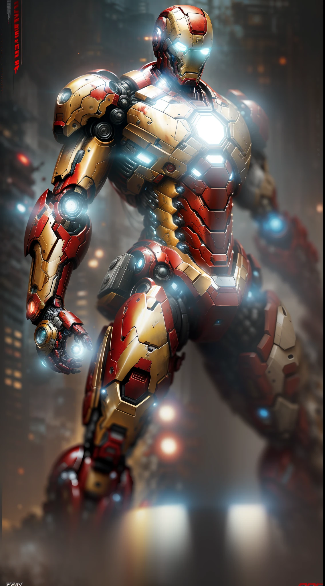 Zombie Iron Man from Marvel photography, biomechanical, complex robot, full growth, hyper-realistic, insane small details, extremely sharp lines, cyberpunk aesthetic, a masterpiece brought to Zbrush Central