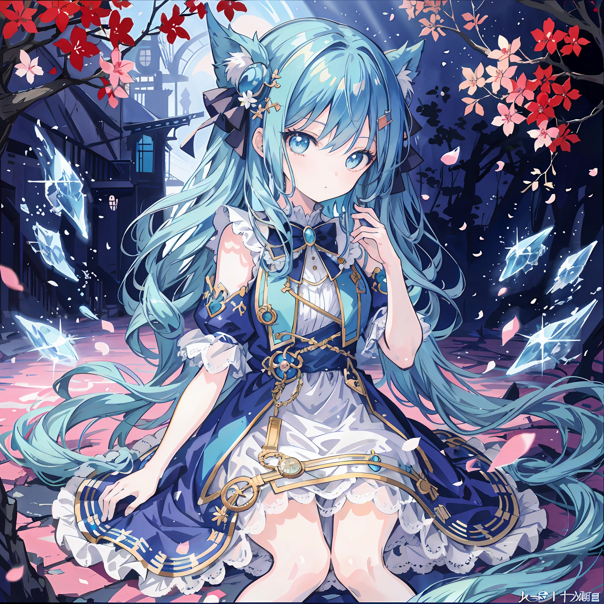Anime girl with long blue hair and blue dress, high detail official artwork, official artwork, detailed key anime art, official anime artwork, beautiful fantasy anime, ArtStation Pixiv trend, 8k high quality detailed art, splash art anime loli, night core, Mikudayo, detailed anime art, anime fantasy artwork, beautiful anime artwork