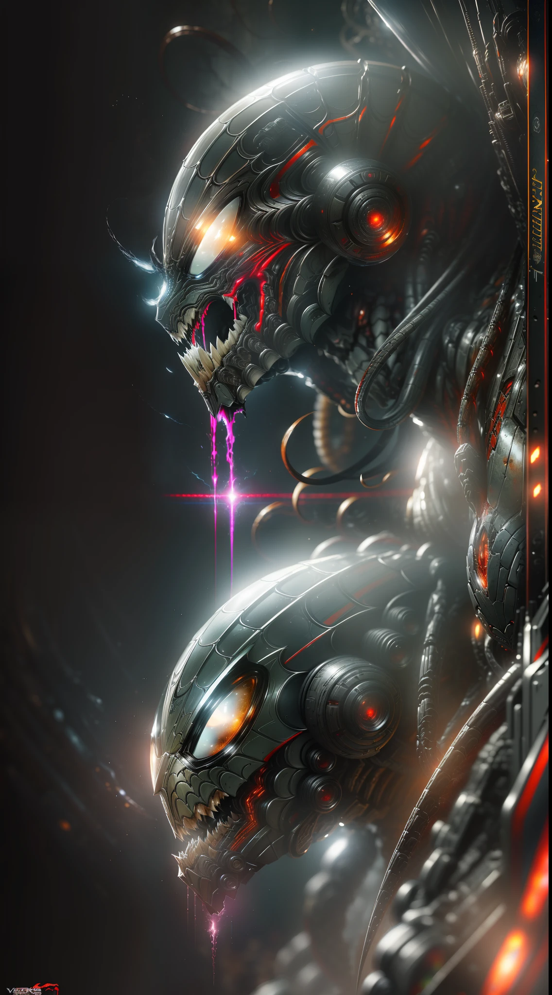 Spider-Venom from Marvel photography, biomechanical, complex robot, full growth, hyper-realistic, insane small details, extremely clean lines, cyberpunk aesthetic, masterpiece featured at Zbrush Central