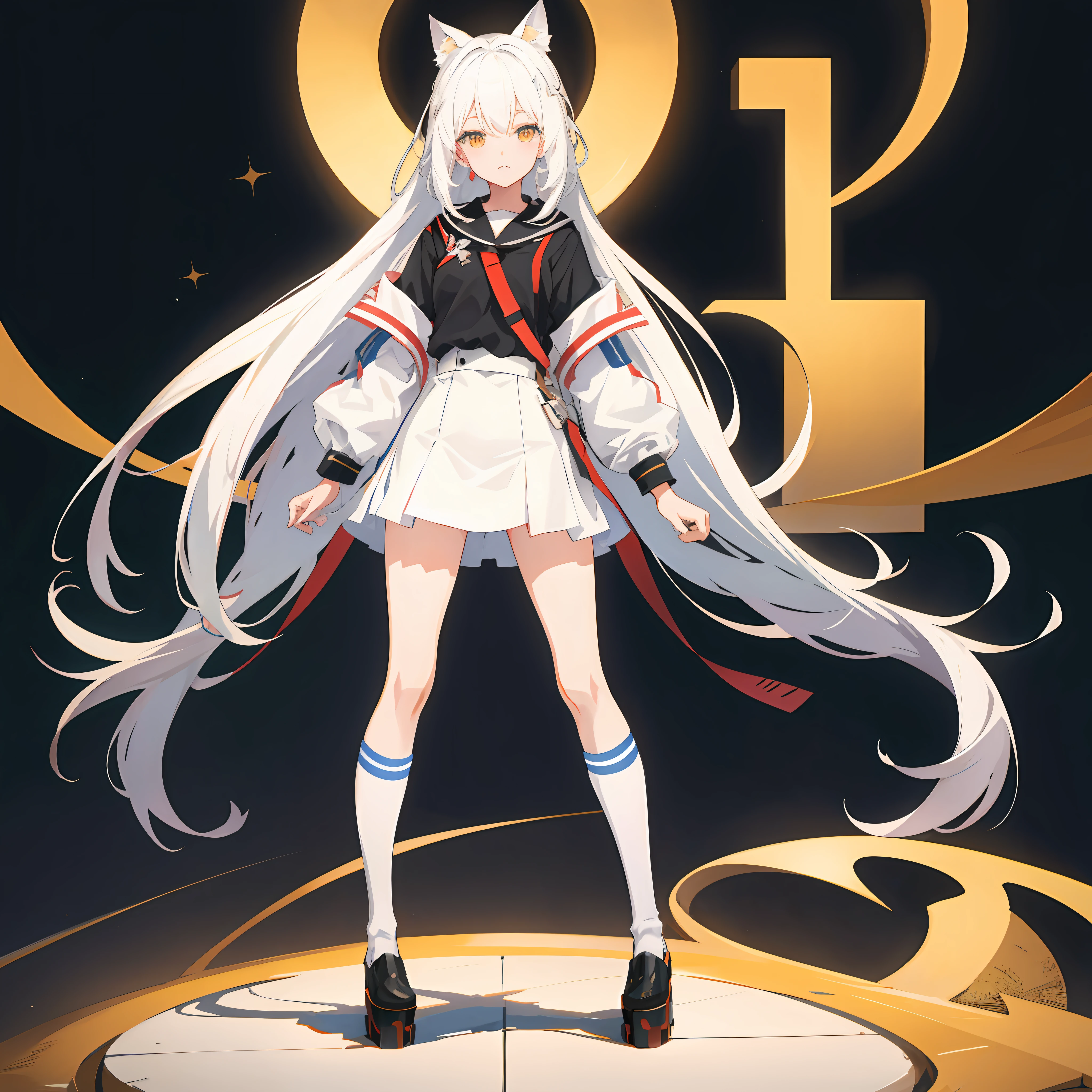 anime character with long white hair and a cat ears standing on a platform, white haired deity, white - haired fox, white cat girl, trending on artstation pixiv, official character art, from girls frontline, a-1 pictures, azur lane style, from arknights, anime visual of a cute girl, official character illustration, anime style 4 k --auto --s2