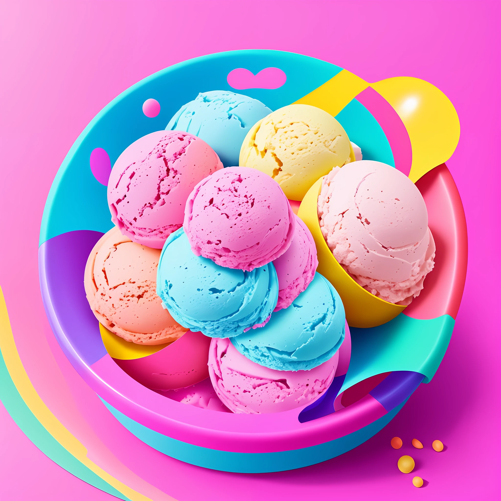 colorful and funny advertising for pink bubble gum ice cream, high detailed, joy, summer --auto --s2