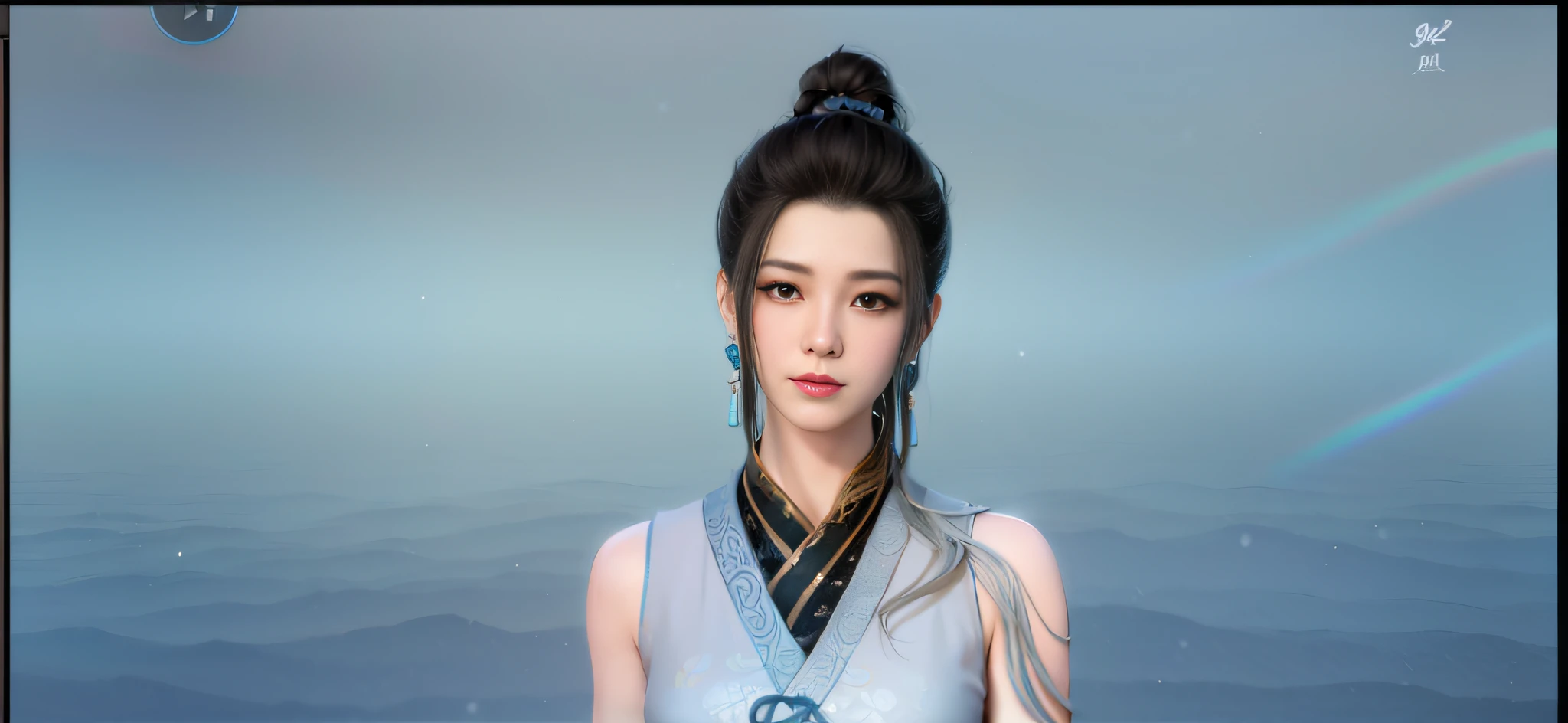 there is a woman with a very long hair and a very pretty dress, inspired by Li Mei-shu, inspired by Ma Yuanyu, queen of the sea mu yanling, inspired by Qiu Ying, inspired by Lü Ji, inspired by Luo Mu, inspired by Dai Xi, inspired by Zhang Yin, inspired by Sim Sa-jeong