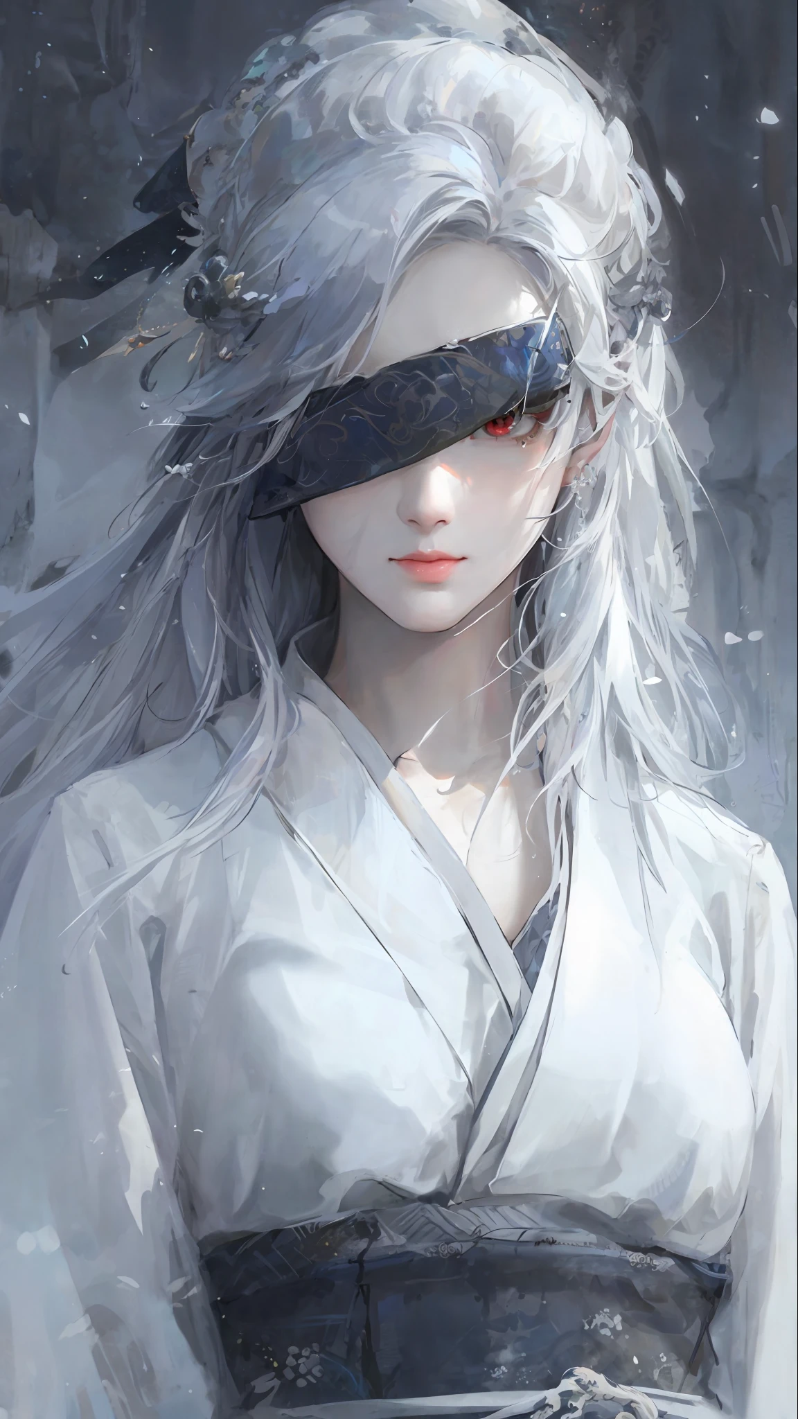 a close up of a woman with white hair and a white mask, beautiful character painting, guweiz, artwork in the style of guweiz, white haired deity, by Yang J, epic exquisite character art, stunning character art, by Fan Qi, by Wuzhun Shifan, guweiz on pixiv artstation