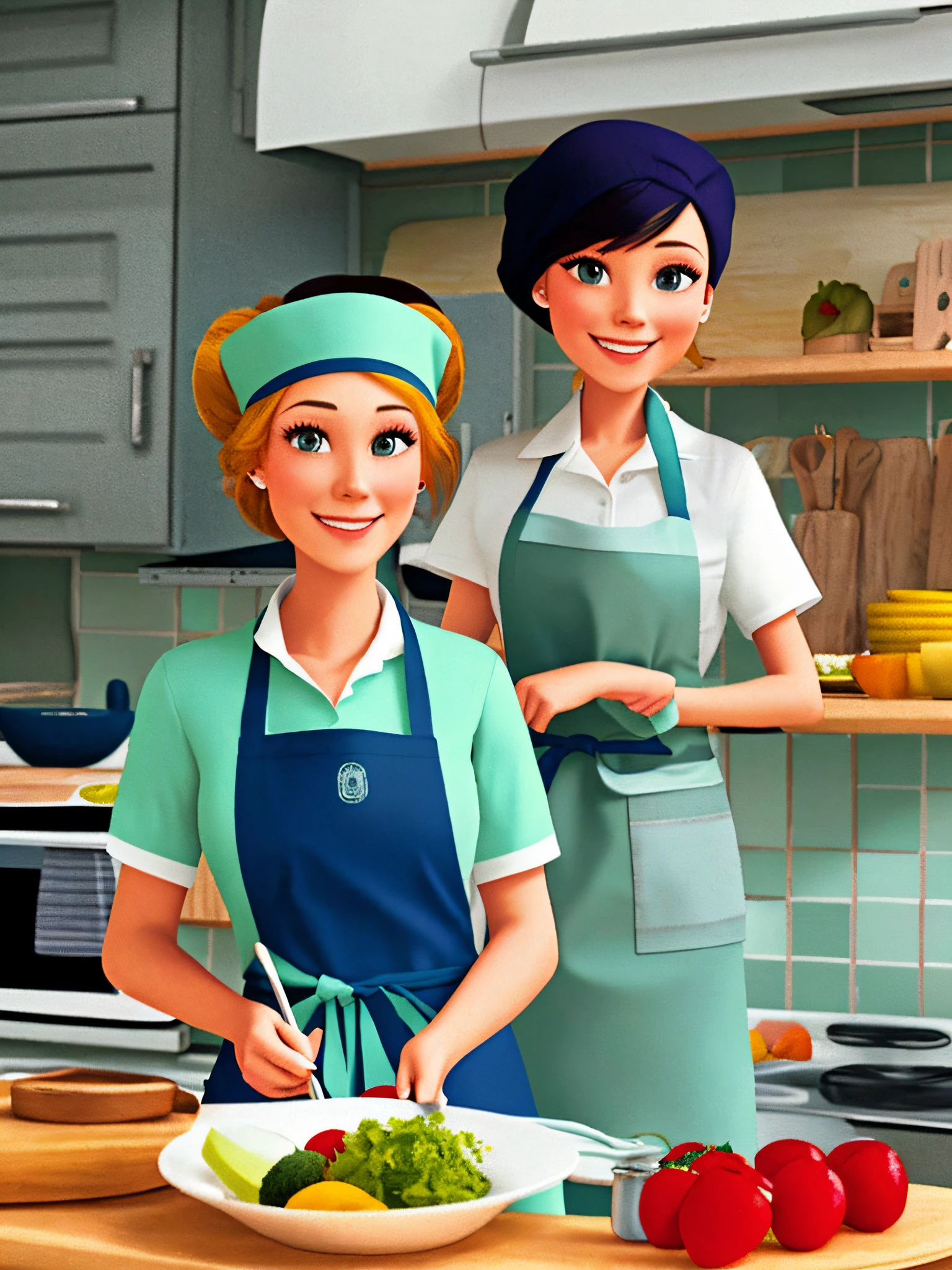 image of a woman representing a housewife. It can be drawn in a friendly and smiling way, with an apron and a scarf on the head, characteristics that refer to the kitchen environment.