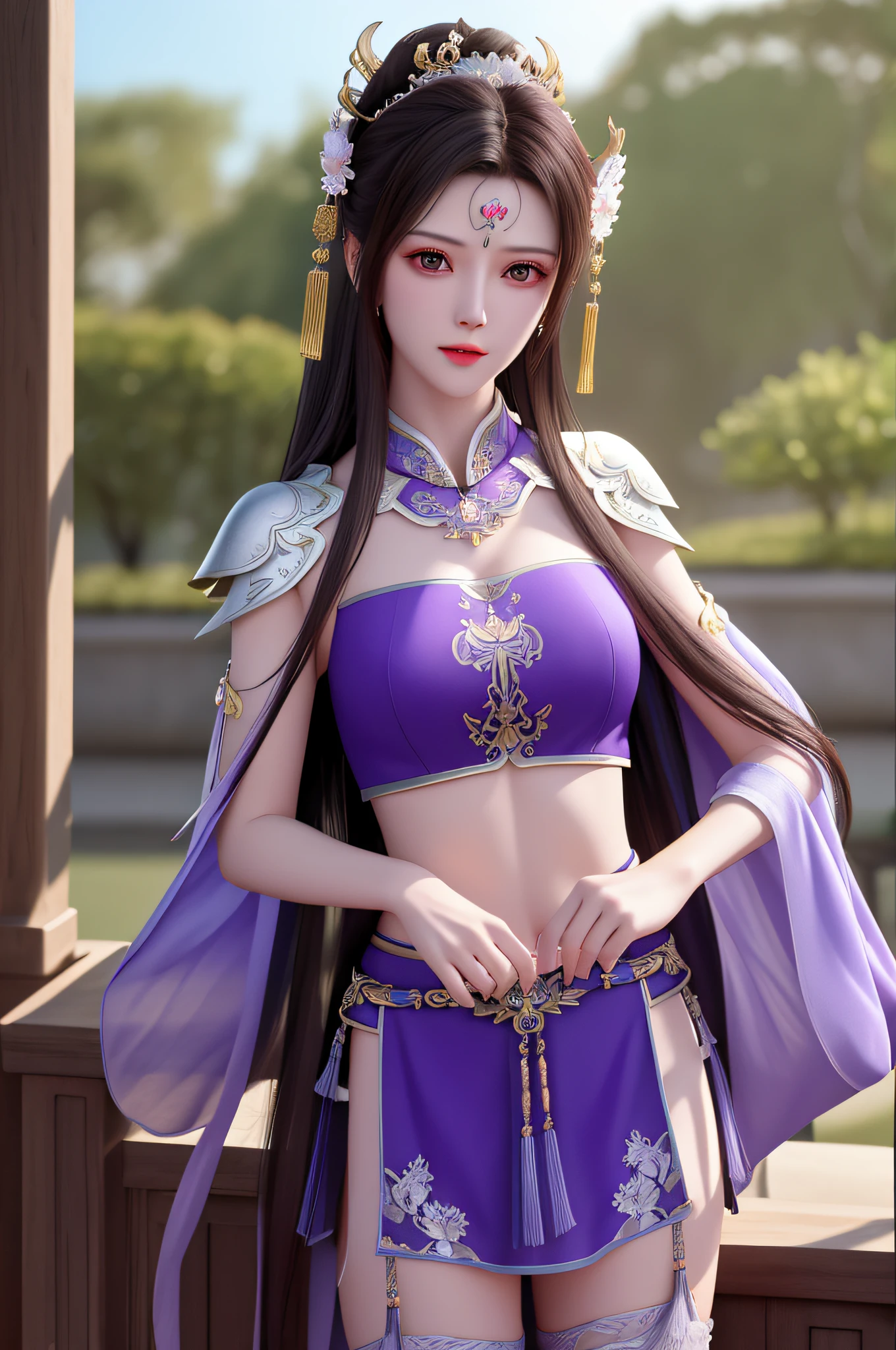 best quality, masterpiece, high resolution, 1girl, ancient chinese battlefield background, metal armor, purple cape, metal collar, ancient sword, hair ornament, necklace, jewelry, beautiful face, upon_body, tyndall effect, realistic, dark studio, edge lighting, duotone lighting, (high detail skin:1.2), 8k ultra hd, dslr camera, soft lighting, high quality, volumetric lighting, frank, photos, high resolution, 4k, 8k, bokeh, white bikini armor, ancient sword, Glow, chest embroidery, metal cuirass, skinny, weapons, short bracers, stockings, long hair flowing