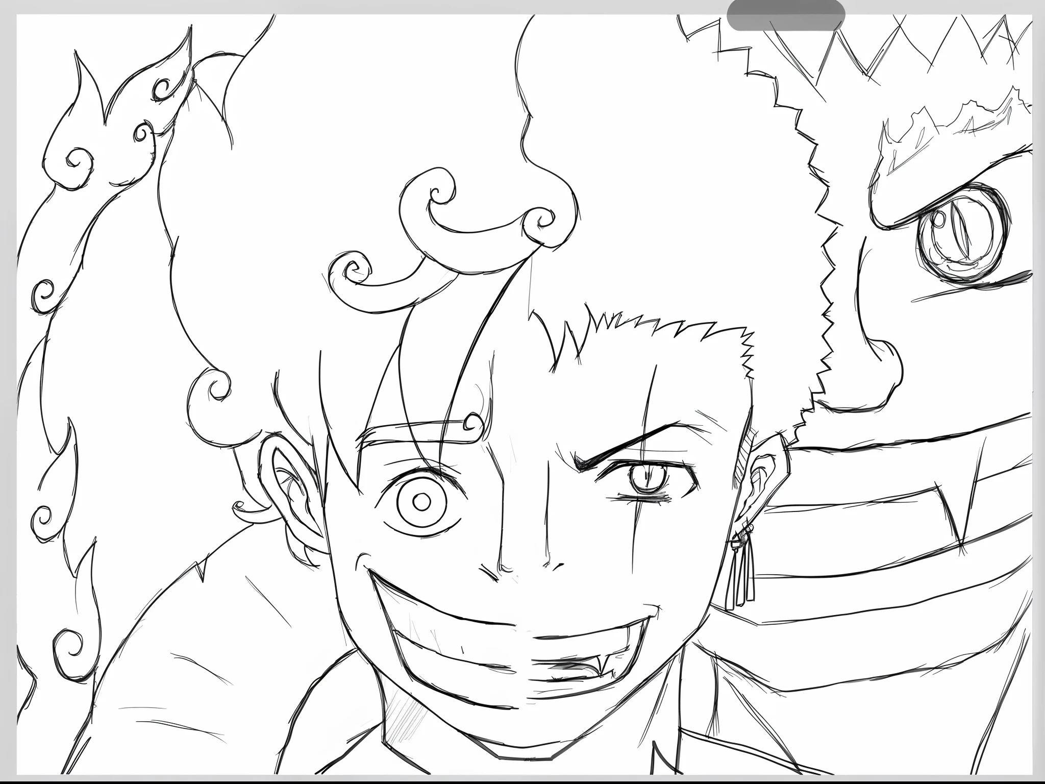 a drawing of two anime characters with their faces drawn, clean anime outlines, perfect lineart, outlined!!!, sharp lineart, clean lineart, detailed but rough, joker looks like naruto, bold lineart, intense line art, outline sketch, line art!!, anime shading, thick lineart, with out shading, thick black lineart, lineart