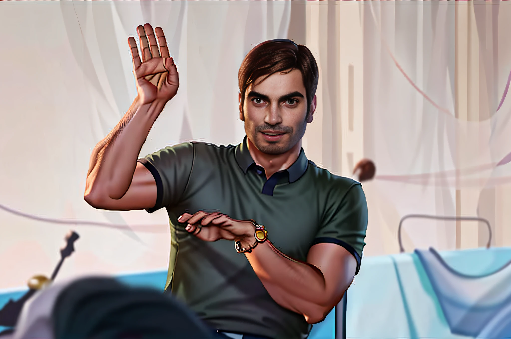 arafed man in green shirt giving a speech at a public event, miguel iglesias, aykut aydogdu, raphael lecoste, handsome man, edu souza, christian dimitrov, pablo perdomo, waving and smiling, luis melo, daniel mirante, nekro petros afshar, accurate depiction, waving, james zapata, ahmad merheb --auto --s2