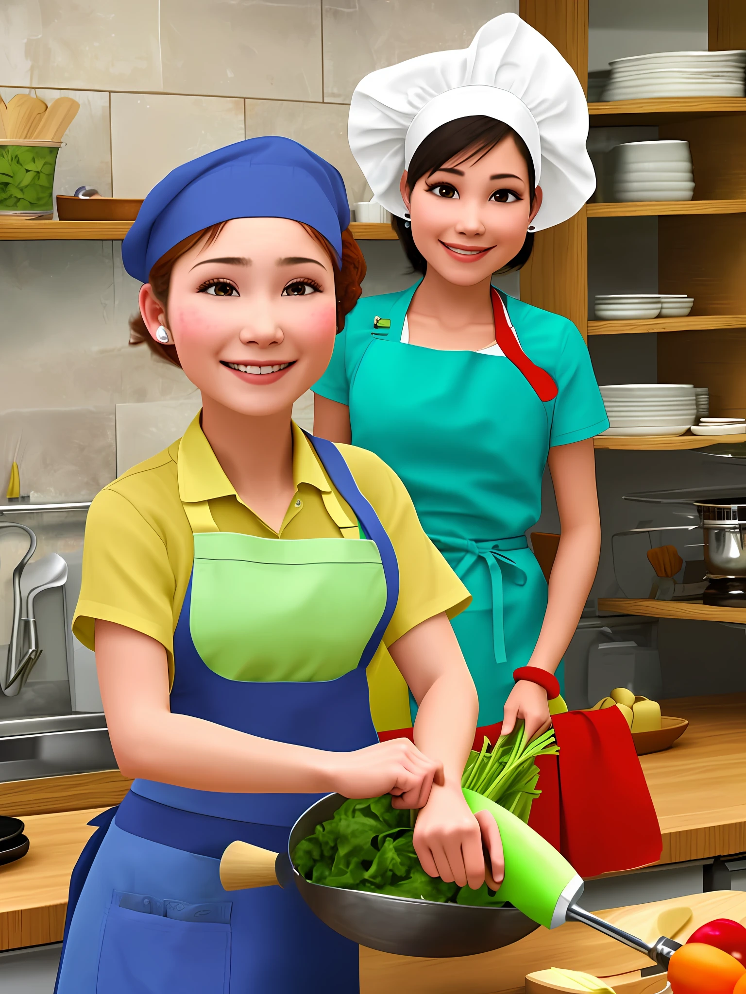 image of a woman representing a housewife. It can be drawn in a friendly and smiling way, with an apron and a scarf on the head, characteristics that refer to the kitchen environment.