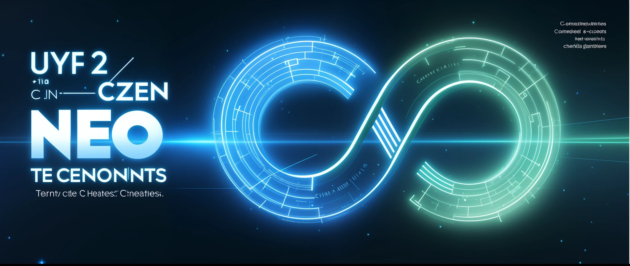 The two C ideas are connected into an infinity symbol, and the two C-shaped shapes can be clearly seen, and the blue-green particle effect is astigmatized and rendered