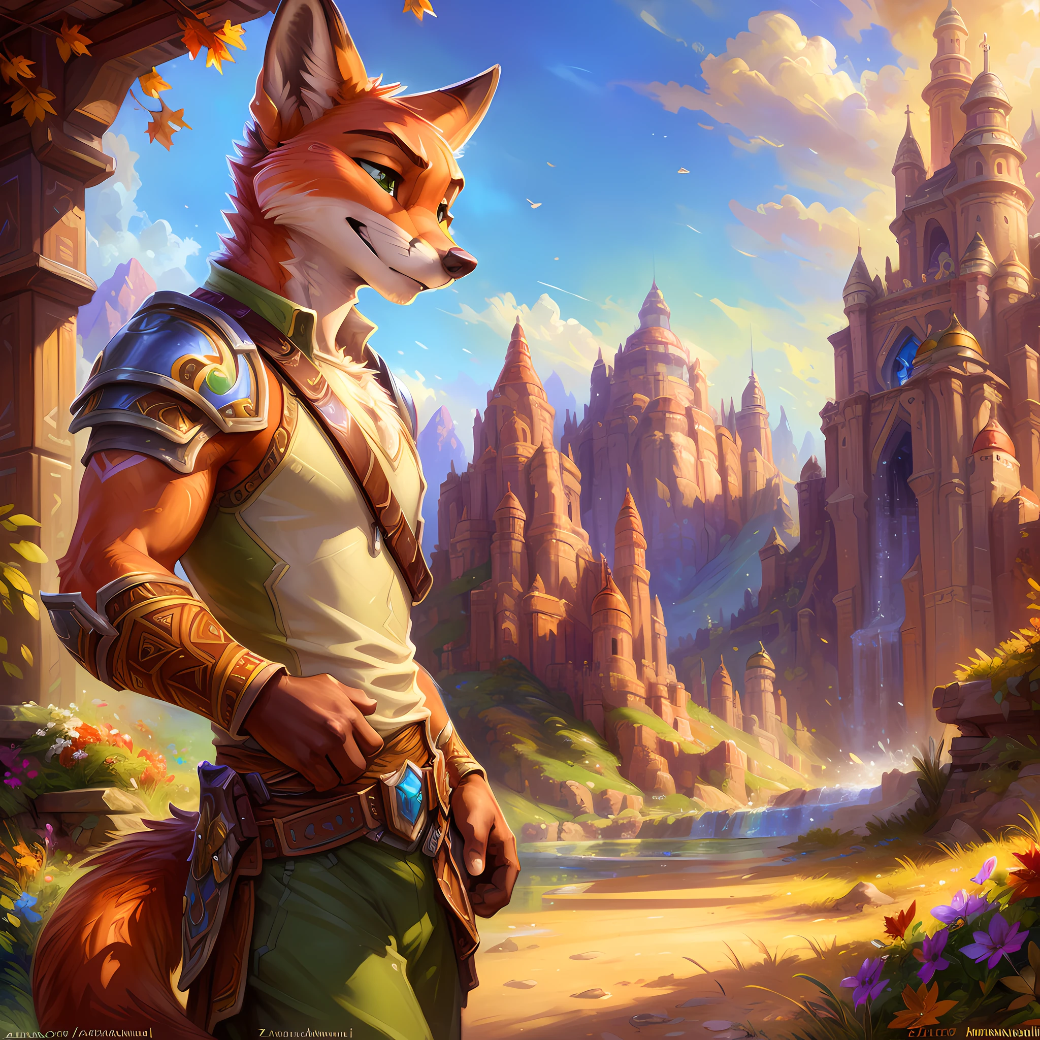 (Best quality, 8k, masterpiece: 1.3), ((solo)) Masterpiece detailed portrait of male fox Nick Wilde as jedi, armored character, angry expression, solo character, charismatic face, expressive brows, stunning and attractive, majestic, World of Warcraft, next to autumn forest, mountain in the background, Zaush, Kenket, Inessa Garmash, Boris Vallejo, Dimwitdog, Pino Daeni, Chunie, dramatic lighting, greeny eyes, fantasy, intricate, elegant, very detailed, digital painting, art station, concept art, soft, sharp focus, illustration, art by Gaston Bussière and Alphonse Mucha