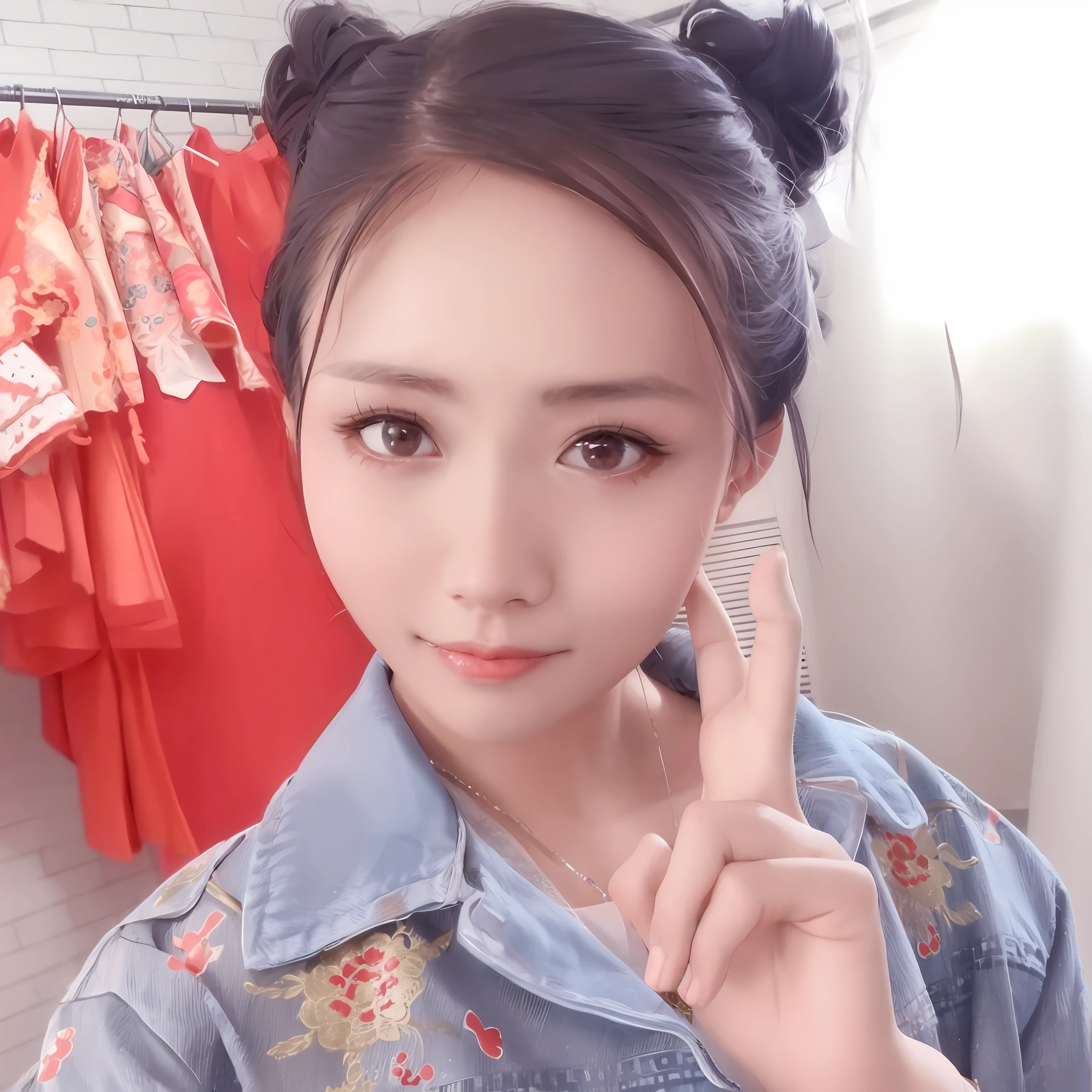 There is a woman in the room wearing a red Xiuhe costume (complex) posing for a photo, Ruan Jia is beautiful! , young cute wan asian face, ruan cute vtuber, 8k selfie photo, Wan cute korean face, two braid hairstyle, chinese girl, popular in CGSTATION, girl cute thin face