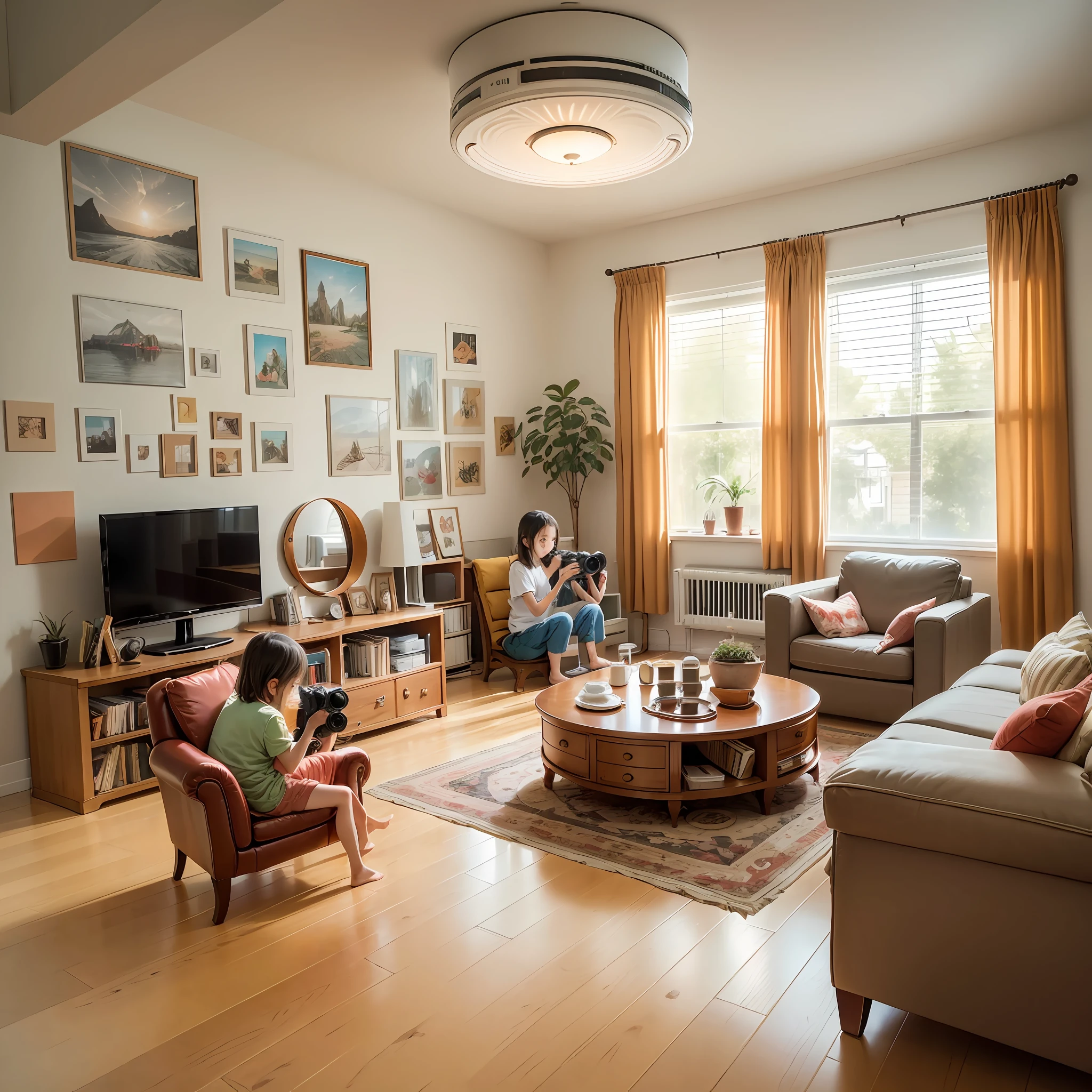 (Living room) (floor fan) (Children play) (Warm) (warm colors) (Scene shooting 0 (real photography) (SLR camera) (lens) --auto --s2