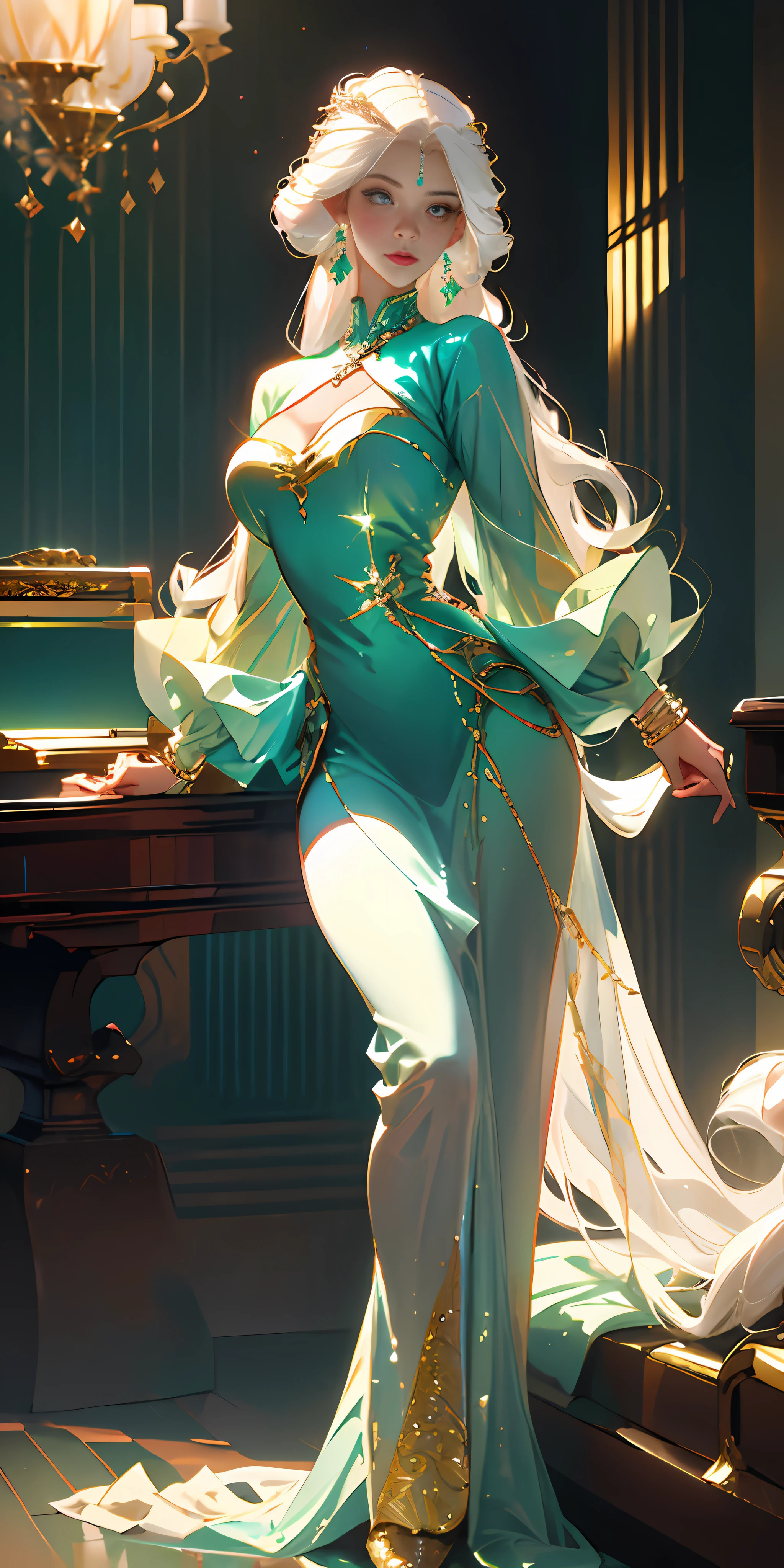 (((multicolored hair, [white hair]))), ultra realistic 8k cg, picture-perfect face, flawless, clean, masterpiece, professional artwork, famous artwork, cinematic lighting, cinematic bloom, perfect face, beautiful face, beautiful eyes, (((perfect female body, narrow waist))), gorgeous queen, royal, divine, goddess, godlike, (royal palace), fantasy, dreamlike, unreal, science fiction, (huge breasts), beautiful clothes, lace, lace trim, lace-trimmed legwear, nsfw, breasts out, absurdly long hair, very long hair, (rich:1.4), prestige, luxury, jewelry, diamond, gold, pearl, gem, sapphire, ruby, emerald, intricate detail, delicate pattern, sexy, charming, alluring, seductive, erotic, enchanting, hair ornament, necklace, earrings, bracelet, armlet, looking at viewer,