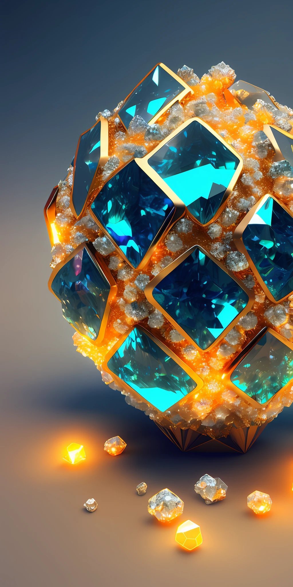 dreamlikeart beautiful mineral, golden crystals, hexagonal silver crystals, ultra detailed, incredible lighting, hyper detailed, 8k, unreal engine 5, 3d render neon