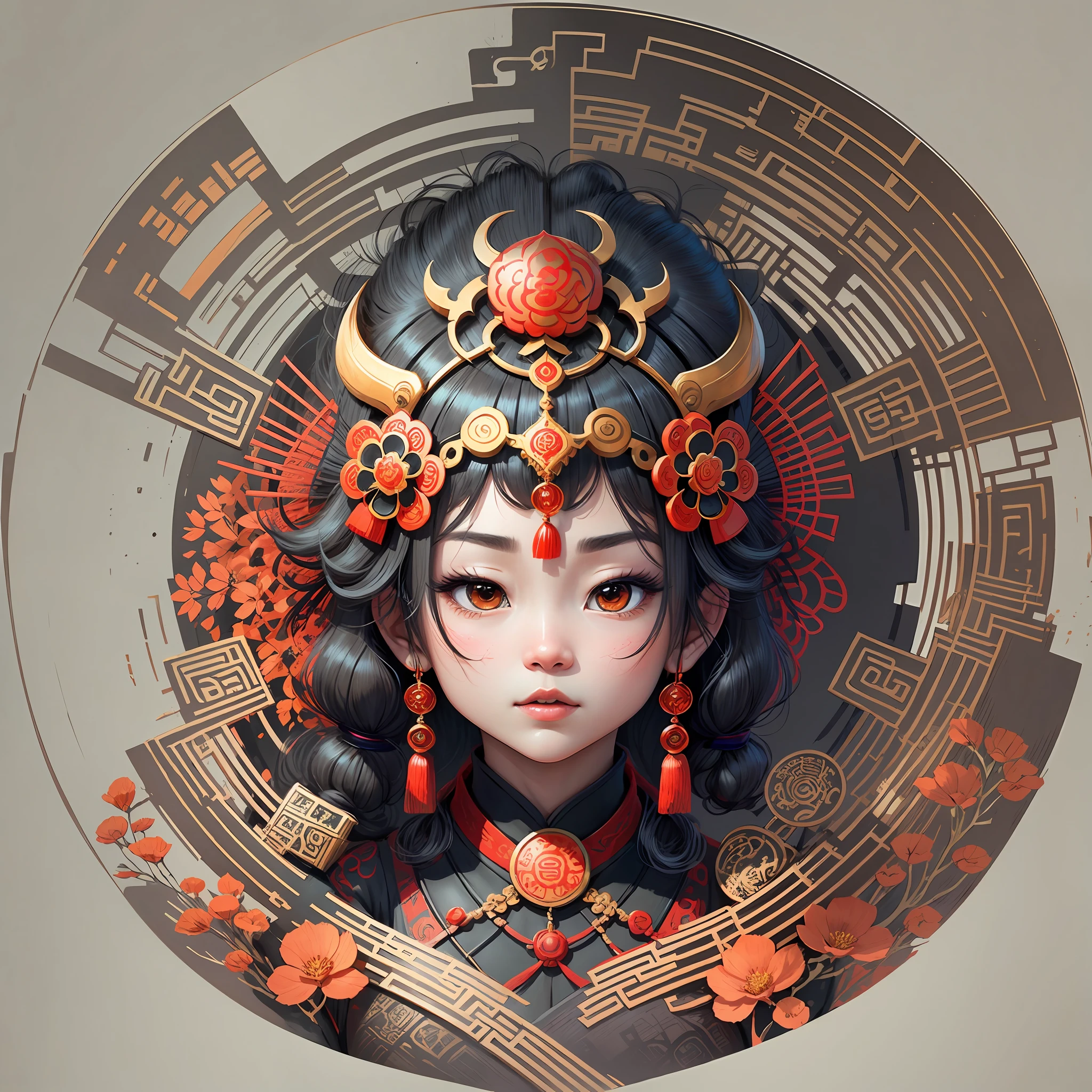 Draw some AI style with some heads of ancient Chinese elements