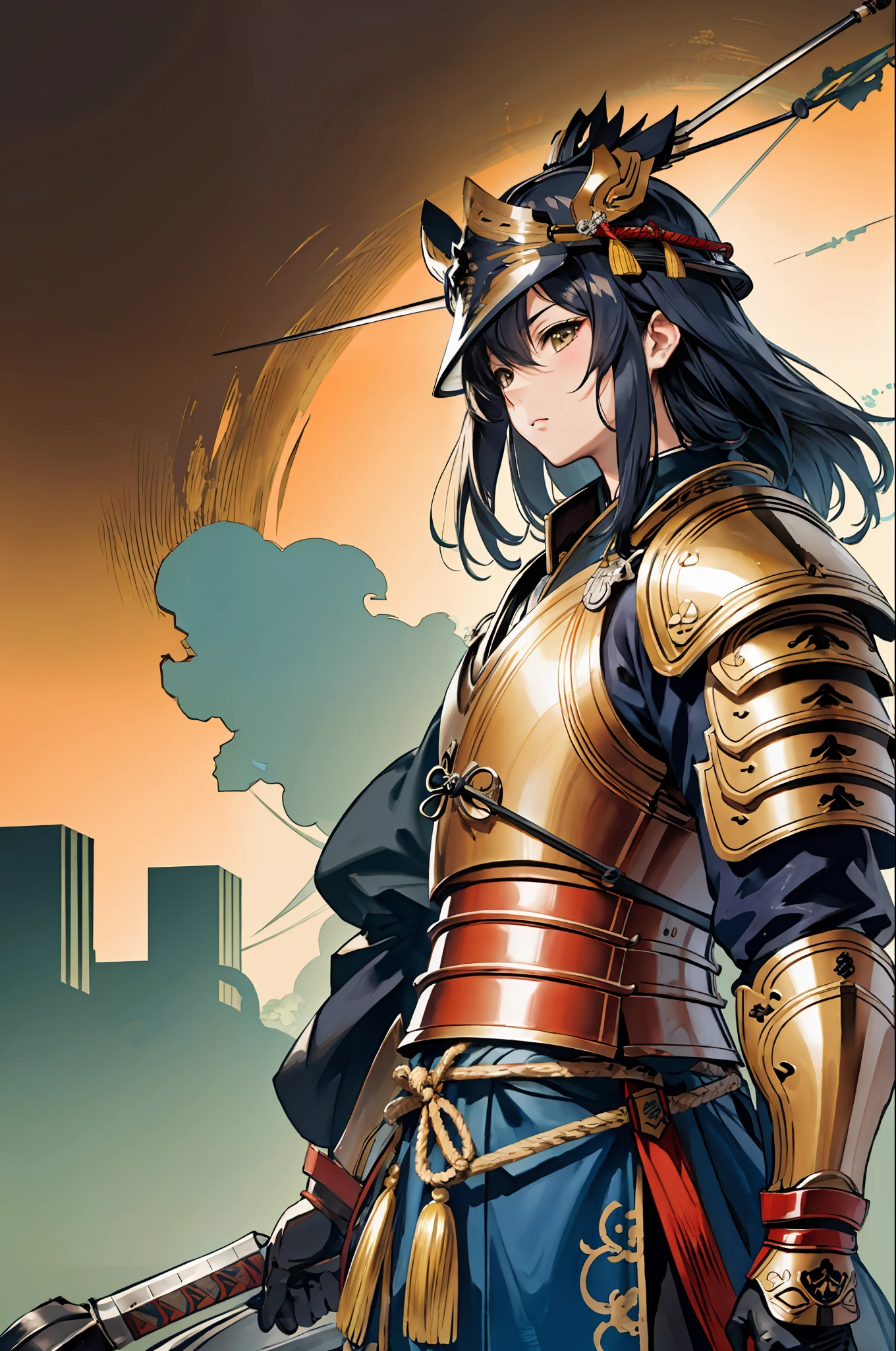 (highest quality), Date Masamune armor, helmet, war, Sengoku period, high definition, high image quality, beautiful armor, beautiful helmet