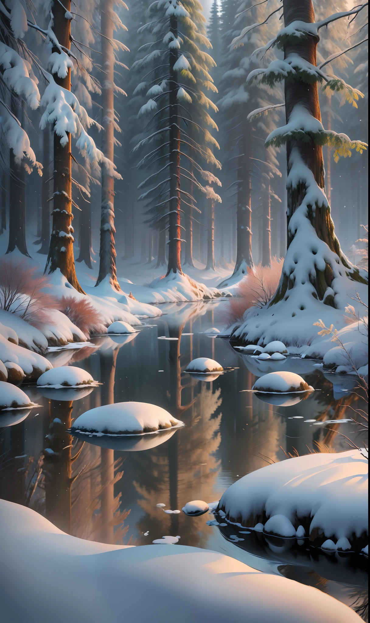 Maiden in down jacket, masterpiece, best quality, high quality, very detailed CG unified 8k wallpaper, taiga, silence, towering conifers covering the forest floor, harsh climate, tranquil beauty, snow, winter, mild summer, breeze, needles, branches, bokeh, depth field, HDR, bloom, chromatic aberration, photorealistic, extremely detailed, popular on artstation, popular on CGsociety, complex, high detail, dramatic, art midway