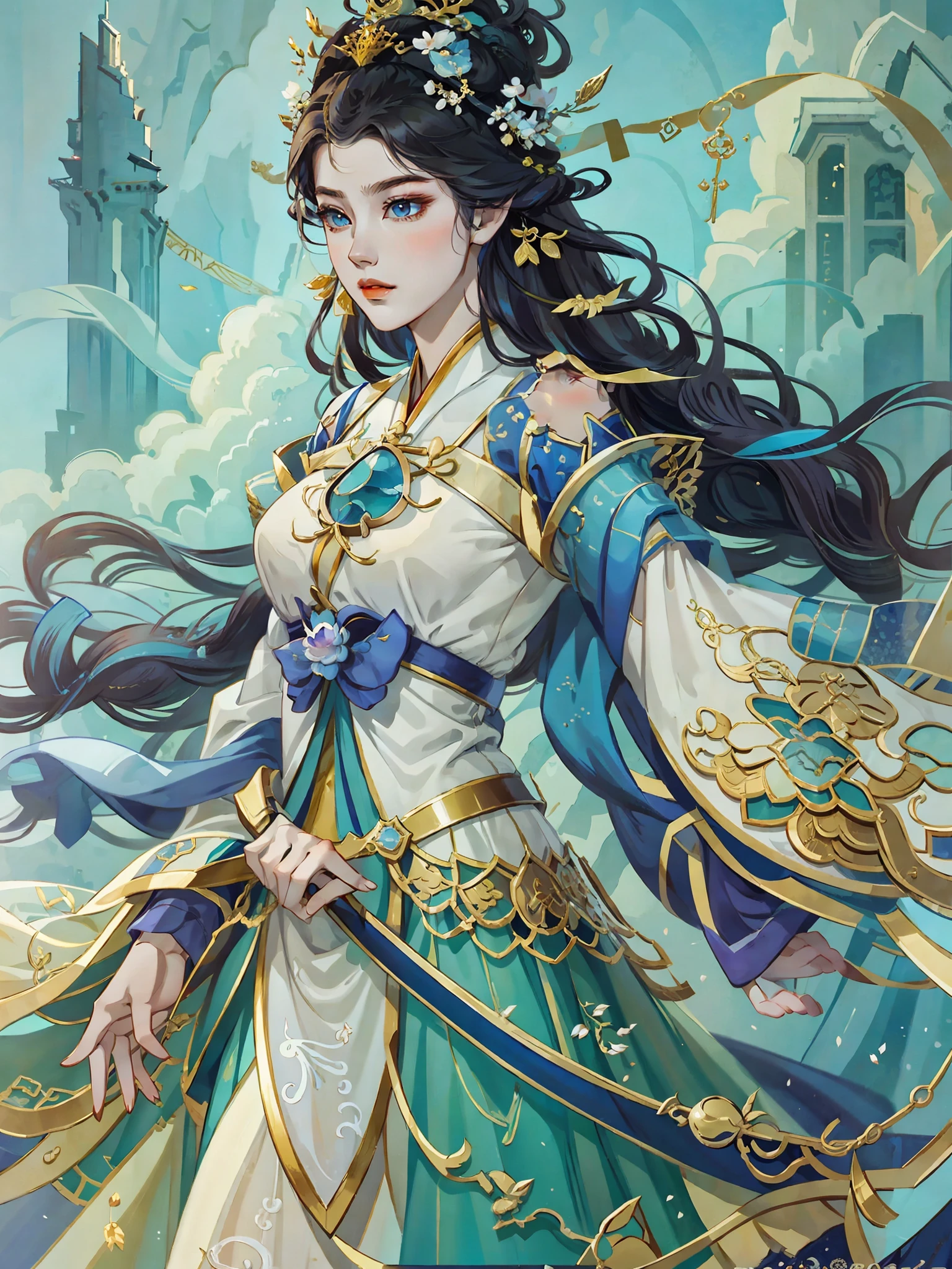 a close up of a woman in a white dress with a sword, full body xianxia, yun ling, queen of the sea mu yanling, game cg, a beautiful fantasy empress, inspired by Li Mei-shu, trending on cgstation, xianxia fantasy, xianxia, inspired by Lan Ying, xianxia hero, yang qi --auto --s2