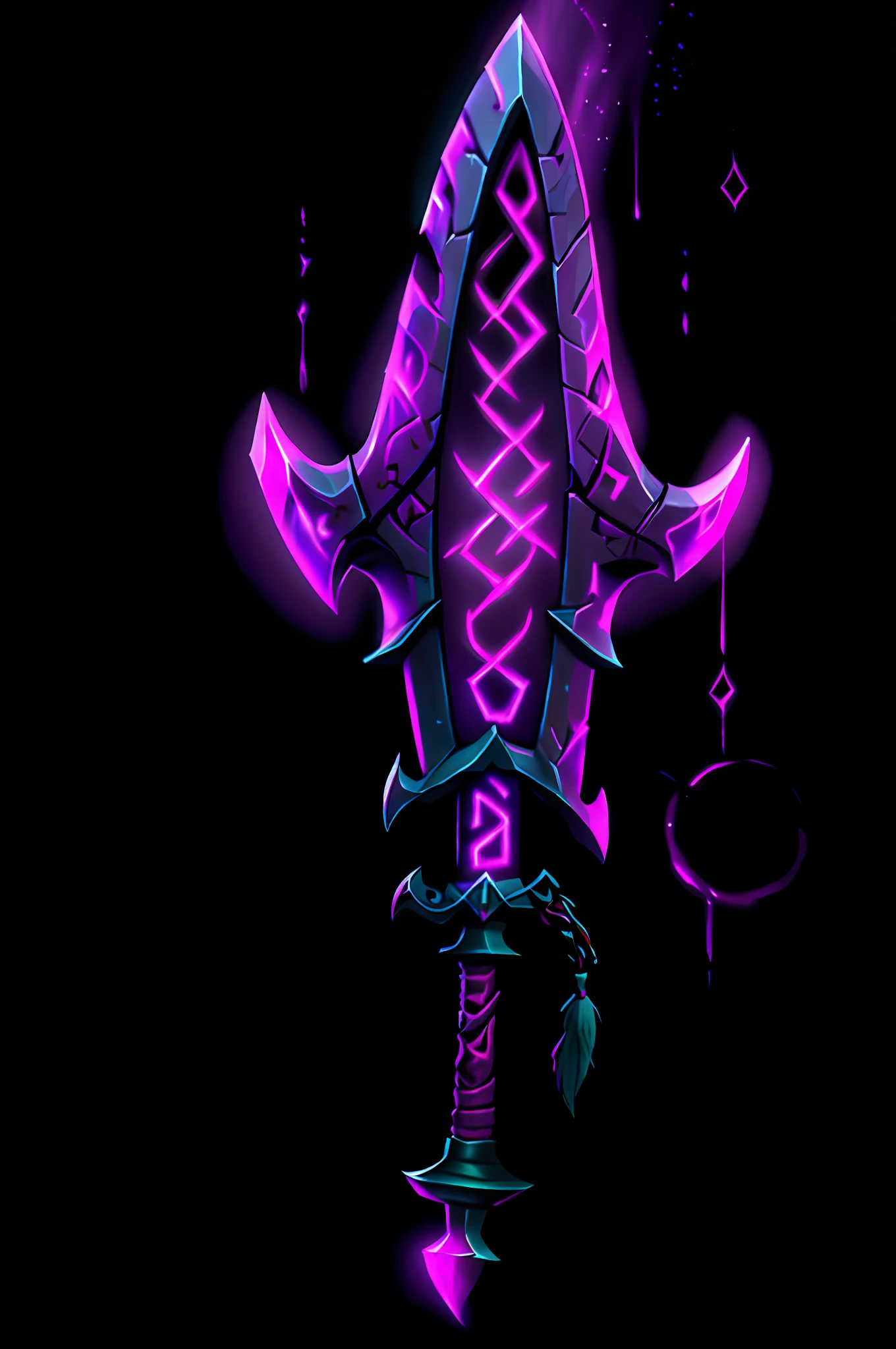 GlowingRunesAIV2_pink GlowingRunesAIV2_purple Game Art of battle sword in Painting Comix art style, best quality, Trending on Artstation, masterpiece, demonic scary red, single sword, 2 edge, Extremely detailled, insane quality, (intricate details:1.2),(masterpiece:1.3),(best quality:1.4), cinema light, HDR, 8k resolution (best quality), ultra detailed