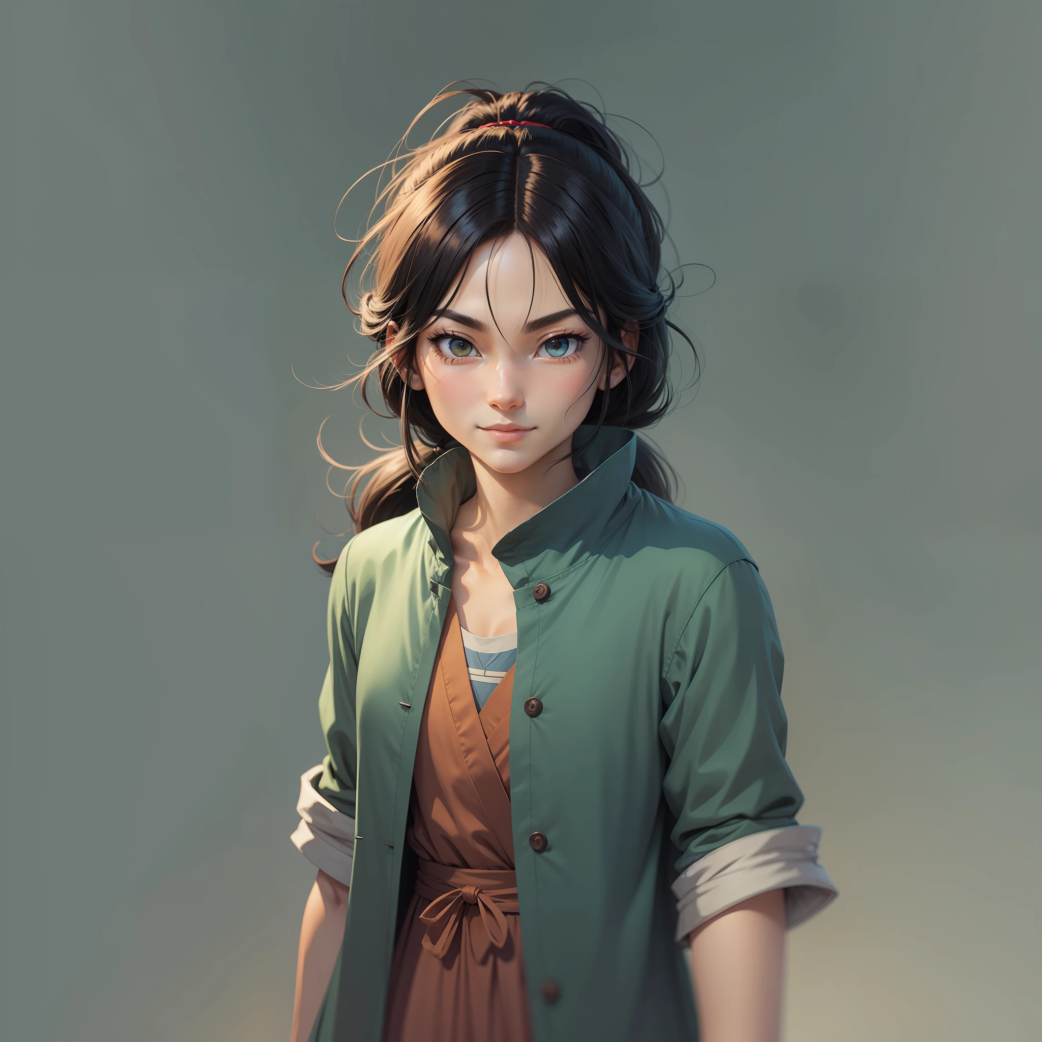 Cartoon avatar, Miyazaki manga style, shallow smile