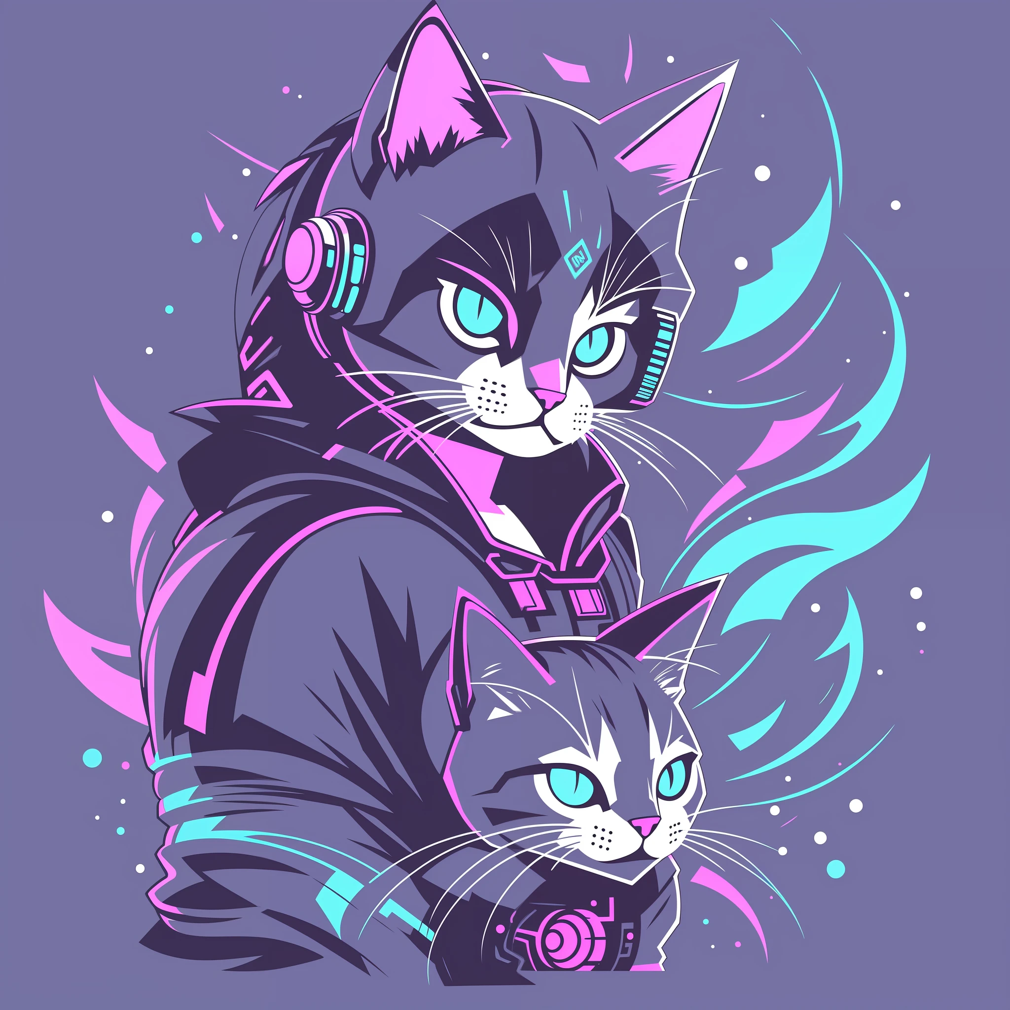 cat mascot cyberpunk style, t-shirt design, super cute, 2d, vector, flat--v5- --auto --s2