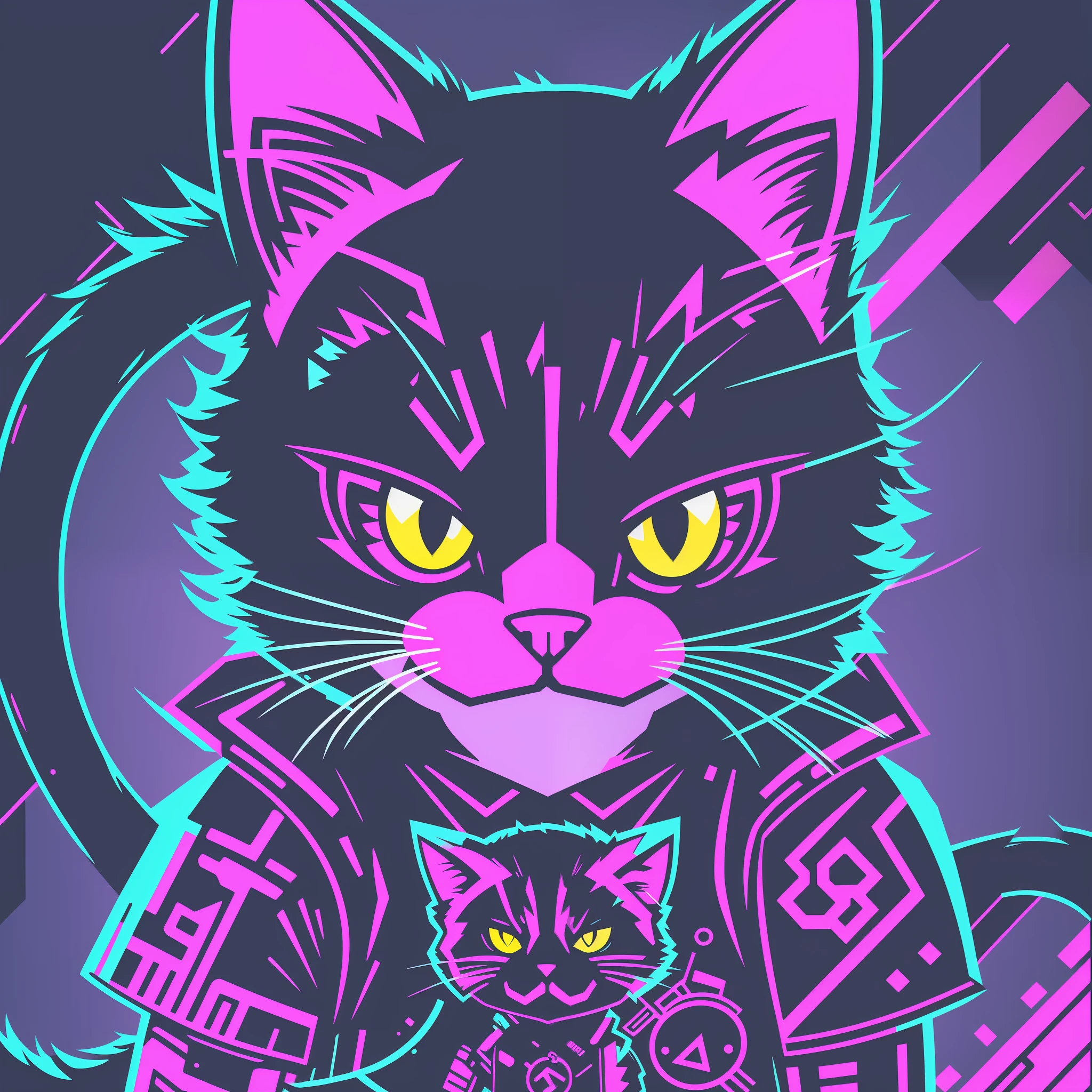 cat mascot cyberpunk style, t-shirt design, super cute, 2d, vector, flat--v5- --auto --s2