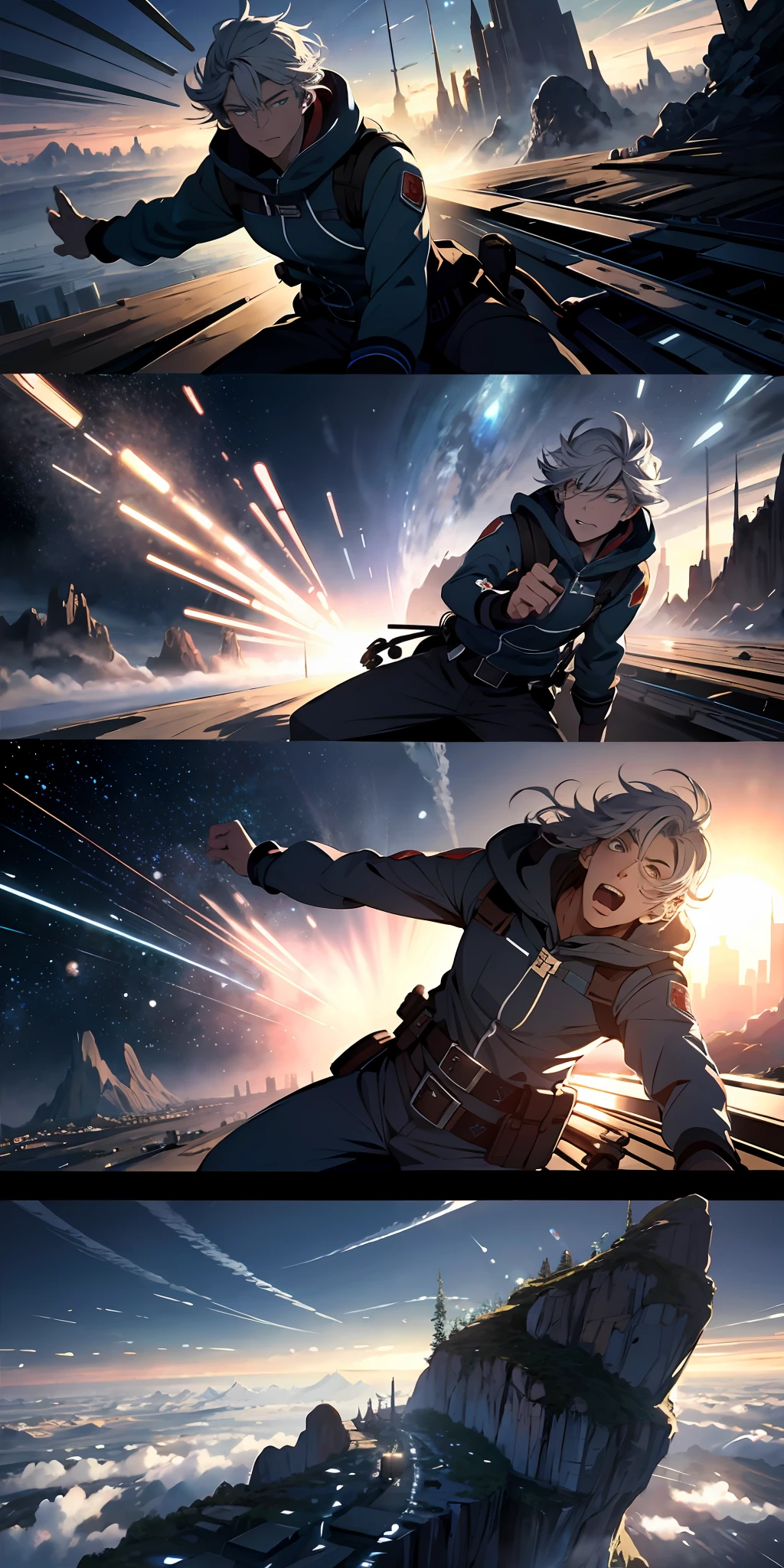 Absurd resolution, high resolution, (masterpiece:1.4), ultra-detailed, 1 man, exaggerated action, exaggerated expressions, seen from above, space, floating