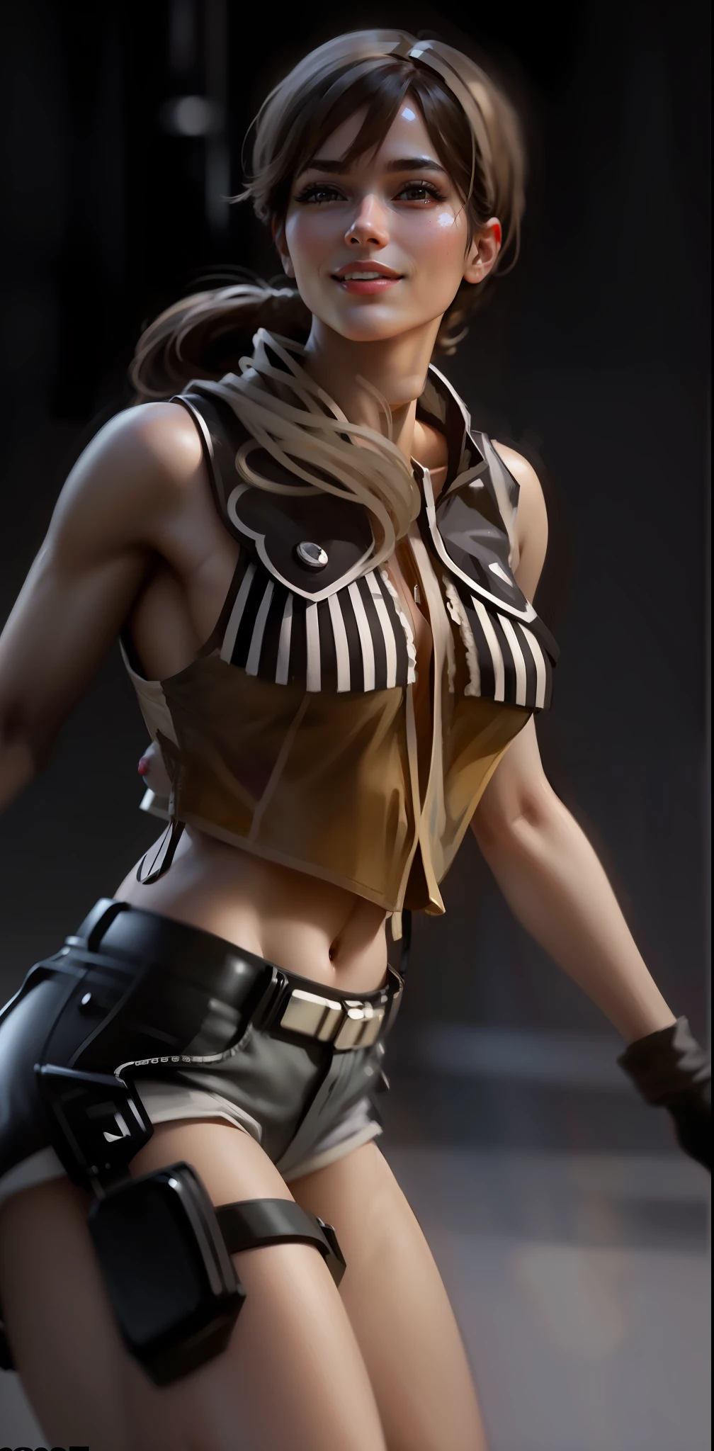 Best quality, masterpiece, ultra high res, (photorealistic:1.4), a beautiful woman, white shirt, medium breast, narrow waist, shiny skin, seductive smile, bokeh