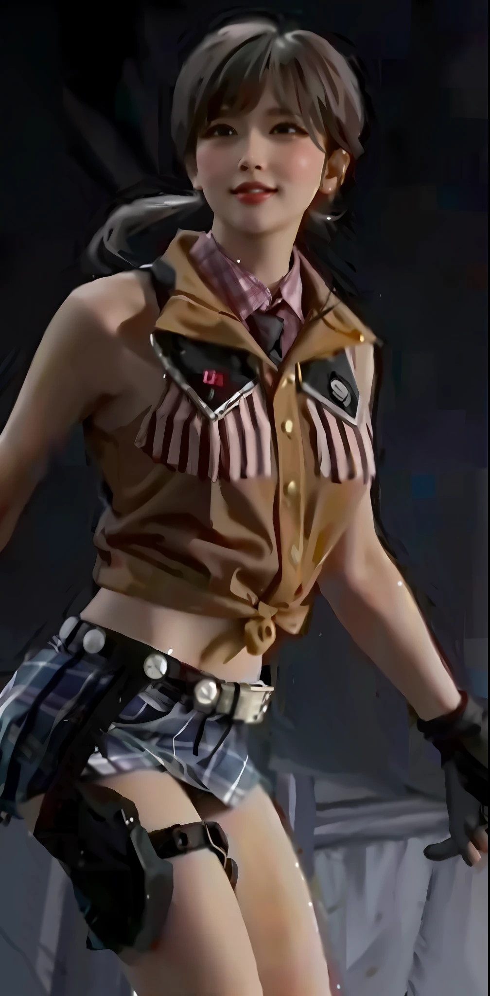 masterpiece, best quality, full body, 1girl, bangs, black choker, black necktie, black hair, blue skirt, blush, bracelet, breasts, choker, clothes around waist, collarbone, collared shirt, cowboy shot, dress shirt, ear piercing, eyebrows visible through hair, gradient hair, grin, gyaru, jewelry, kogal, long hair, looking at viewer, loose necktie, necktie, piercing, plaid, plaid skirt, pleated skirt, red eyes, ring, school uniform, shirt, skirt, smile, solo, white shirt, street, sky, cherry blossoms, petals,illustration, (magazine:1.3), (cover-style:1.3), fashionable, woman, vibrant, outfit, posing, front, colorful, dynamic, background, elements, confident, expression, holding, statement, accessory, majestic, coiled, around, touch, scene, text, cover, bold, attention-grabbing, title, stylish, font, catchy, headline, larger, striking, modern, trendy, focus, fashion,