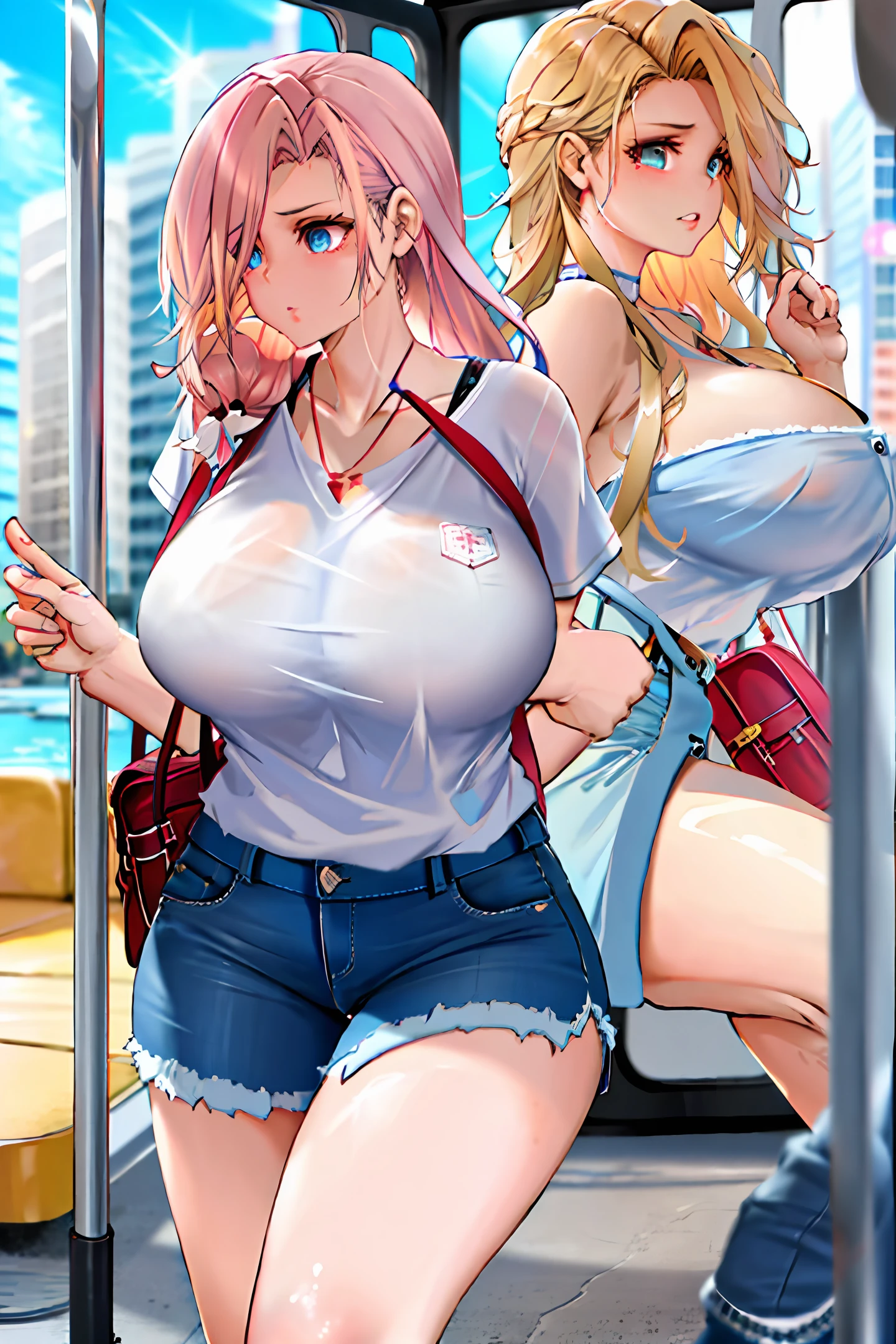 Beauty, bus, big breasts, leaking