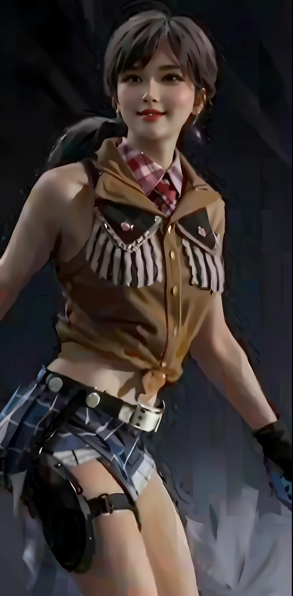 masterpiece, best quality, full body, 1girl, bangs, black choker, black necktie, black hair, blue skirt, blush, bracelet, breasts, choker, clothes around waist, collarbone, collared shirt, cowboy shot, dress shirt, ear piercing, eyebrows visible through hair, gradient hair, grin, gyaru, jewelry, kogal, long hair, looking at viewer, loose necktie, necktie, piercing, plaid, plaid skirt, pleated skirt, red eyes, ring, school uniform, shirt, skirt, smile, solo, white shirt, street, sky, cherry blossoms, petals,illustration, (magazine:1.3), (cover-style:1.3), fashionable, woman, vibrant, outfit, posing, front, colorful, dynamic, background, elements, confident, expression, holding, statement, accessory, majestic, coiled, around, touch, scene, text, cover, bold, attention-grabbing, title, stylish, font, catchy, headline, larger, striking, modern, trendy, focus, fashion,