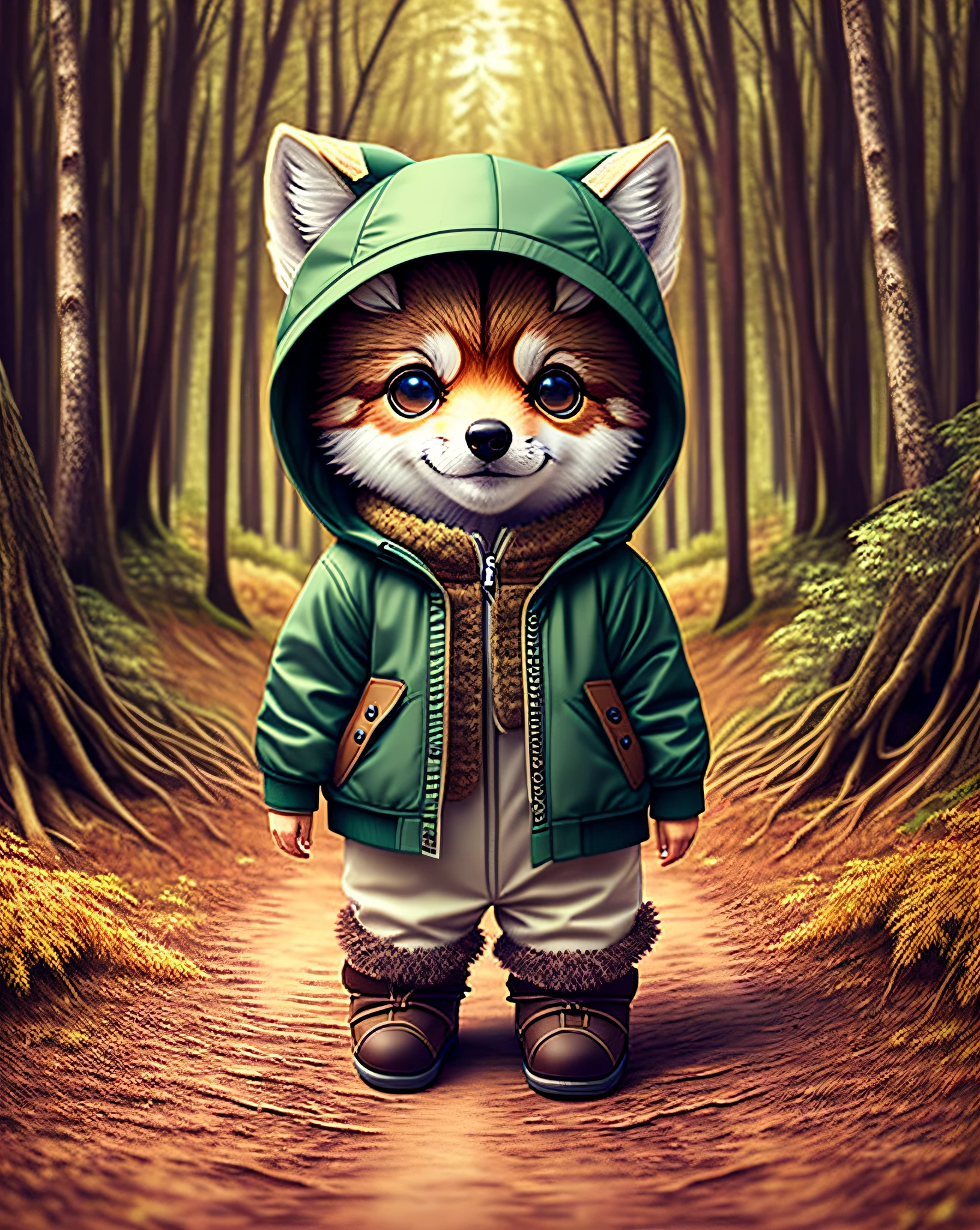 Cute little wolf clothes in the woods