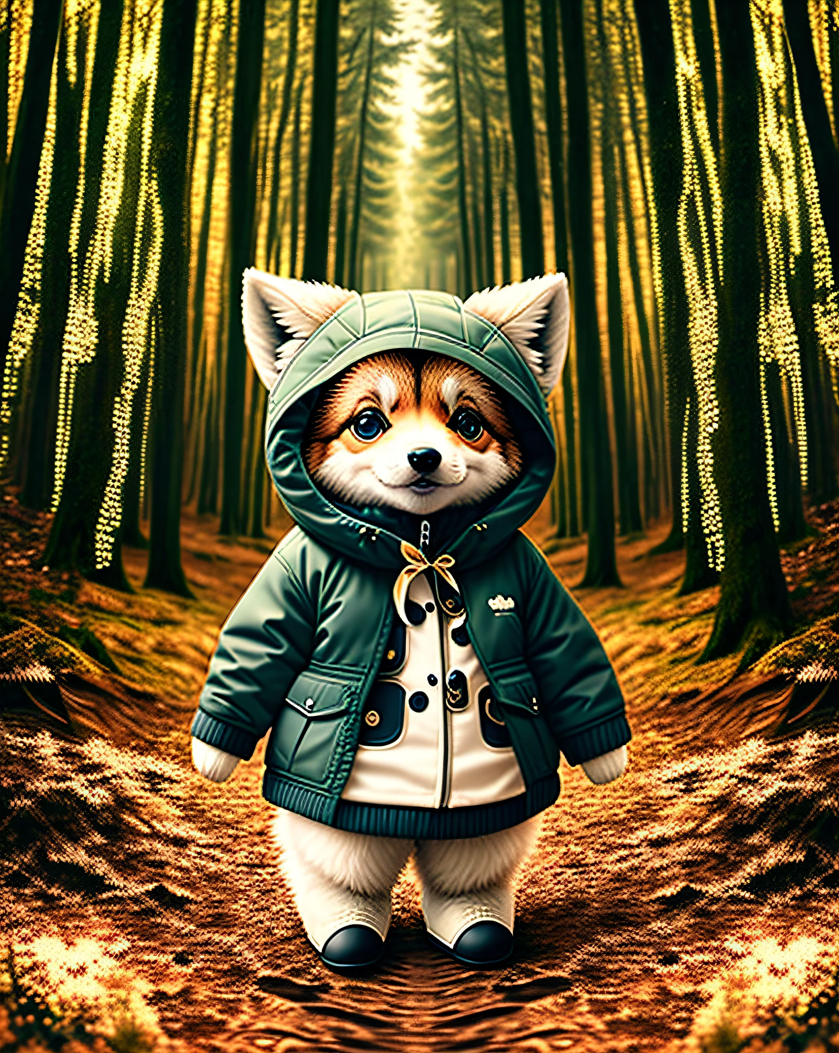 Cute little wolf clothes in the woods