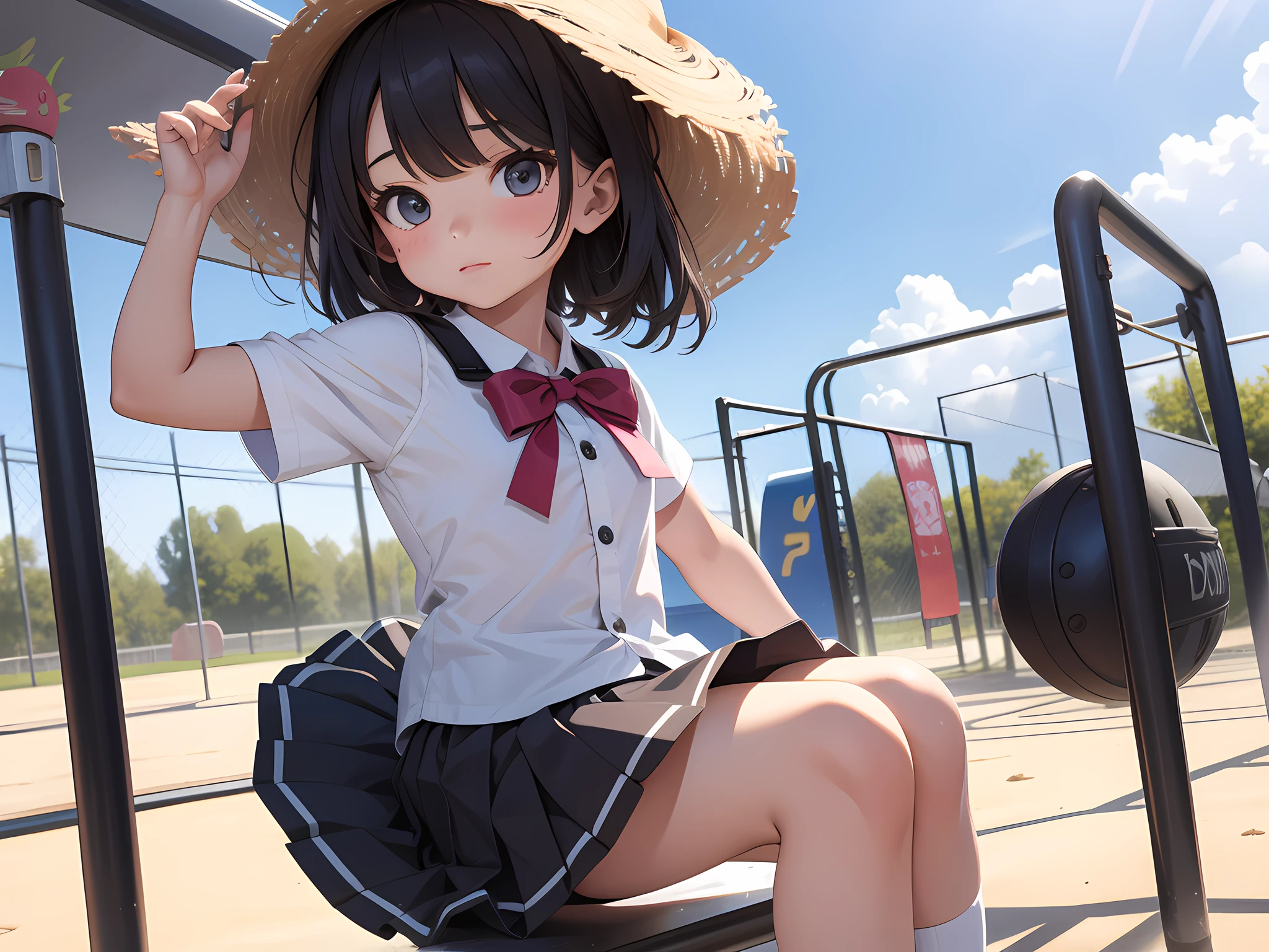 3-year-old girl in skirt on playground upper body