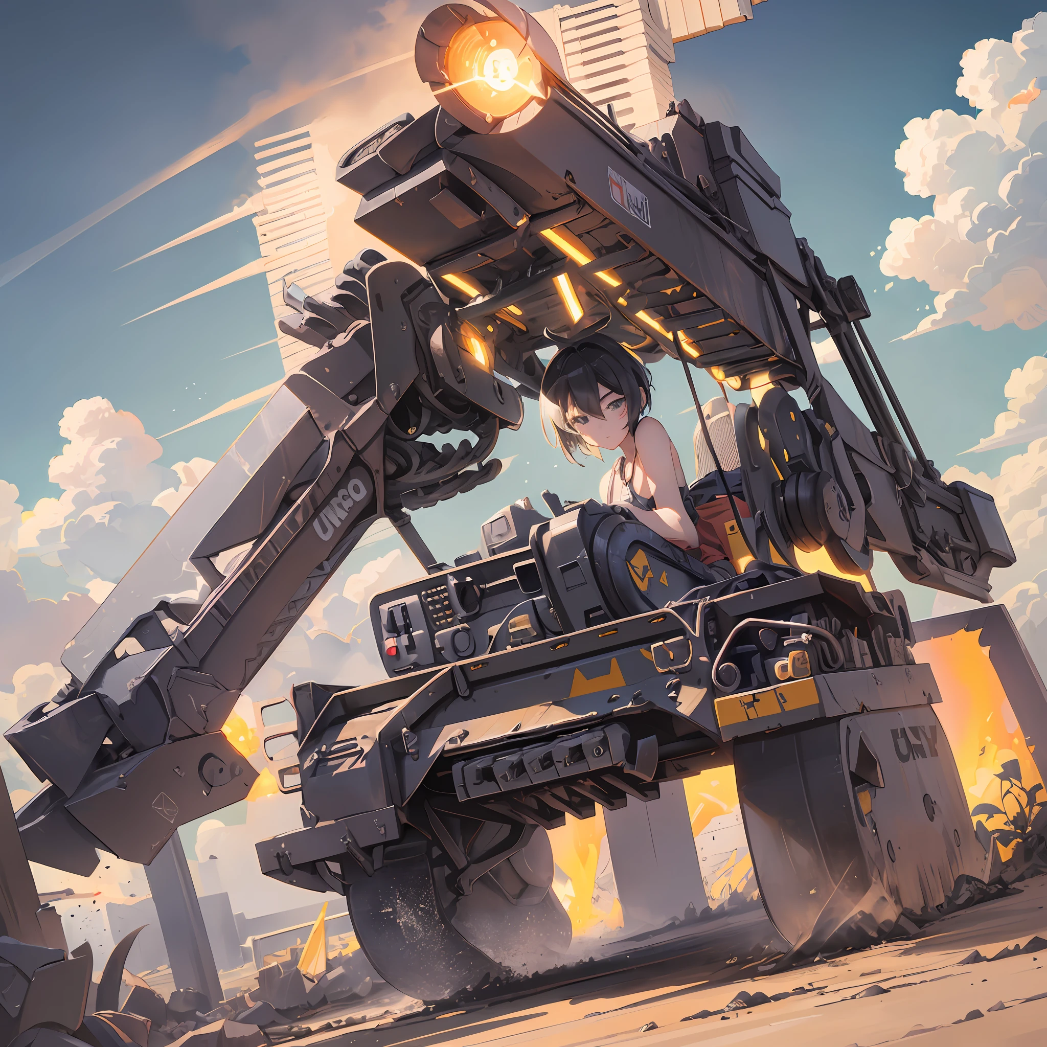 (((Heavy Equipment Boy))),Body is heavy machinery, shoulder to excavator, whole body, gradient hair, hair between eyes, Ahoge, :16,eautiful face, (Ultra fine CG Unity 8k wallpaper), (Masterpiece), (Best image quality), (Ultra detail), (Best illustration), (Best shadow), (Ultra-fine and beautiful), Dynamic angle, (Ultra-fine CG integrated 8k wallpaper), (Masterpiece), (Best illustration), (Best shadow), ( ultra-fine and beautiful), dynamic angle