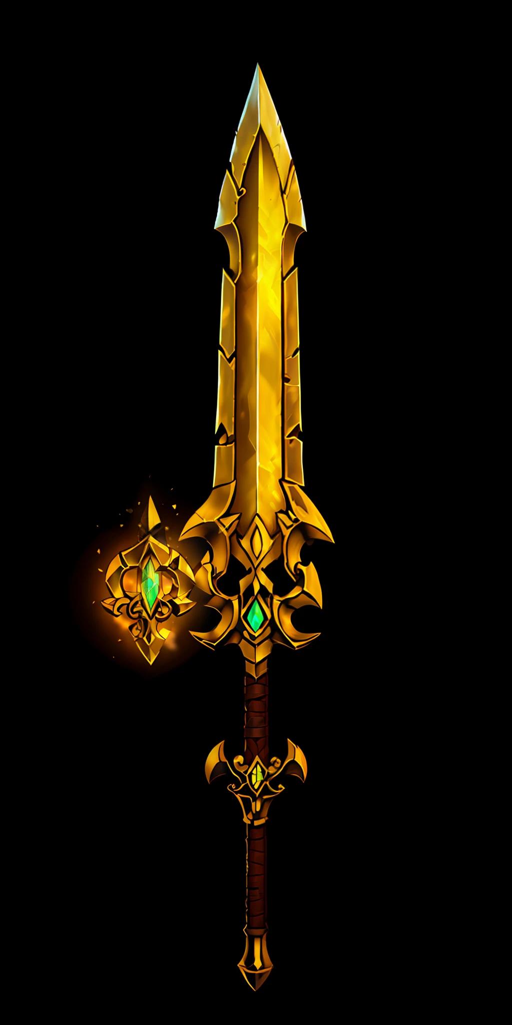 sword of paladin, ornate blade, golden straight handle, yellow glow