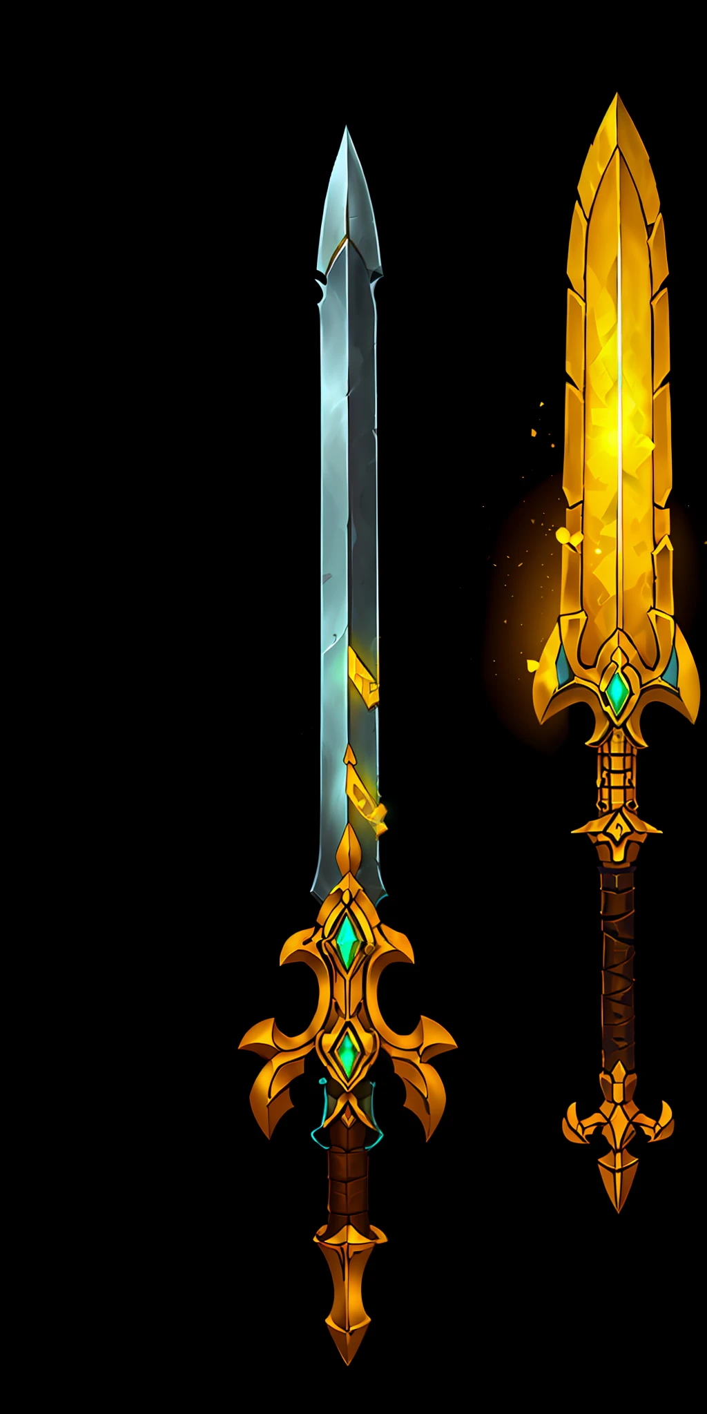 sword of paladin, ornate blade, golden straight handle, yellow glow
