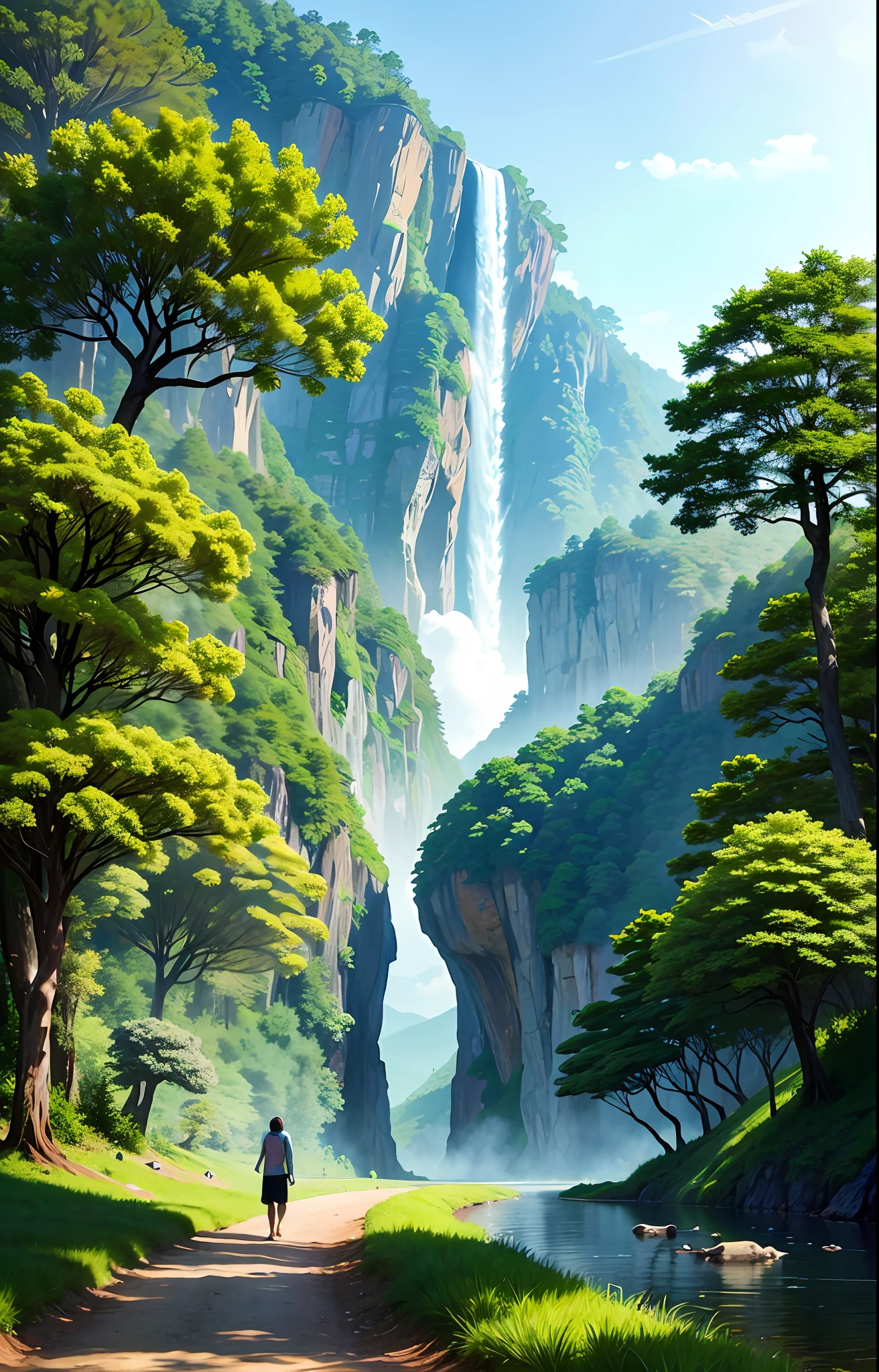 Inside a vast forest, where nature stretches in all directions. The towering trees rise to the heavens, forming a green dome that houses a multitude of secrets. The air is impregnated with the earthy aroma of the leaves and the melodious song of the birds echoes among the branches.

As I walk through this green sanctuary, I catch a glimpse of majestic mountains framing the horizon. Its imposing forms rise as guardians of the world, revealing the grandeur of the scenery. Its rocky ridges are dressed with a resistant vegetation, a proof of the tenacity of life that adapts to all challenges.

As I delve deeper into this green labyrinth, I discover crystal clear streams that wind through the scenery, feeding the forest with its pure, invigorating water. At every bend of the path, new wonders are revealed: colorful flowers adorn the soil, wild animals play among the shadows of the trees, and sunlight passes through the branches, creating a dance of shadows and luminosity.

This forest, with its towering trees and distant mountains, is a reminder of how vast and beautiful the world is. It invites us to explore and admire the diversity and richness that nature offers us. In this green immensity, we find a haven of tranquility and a deep connection with the essence of our planet.